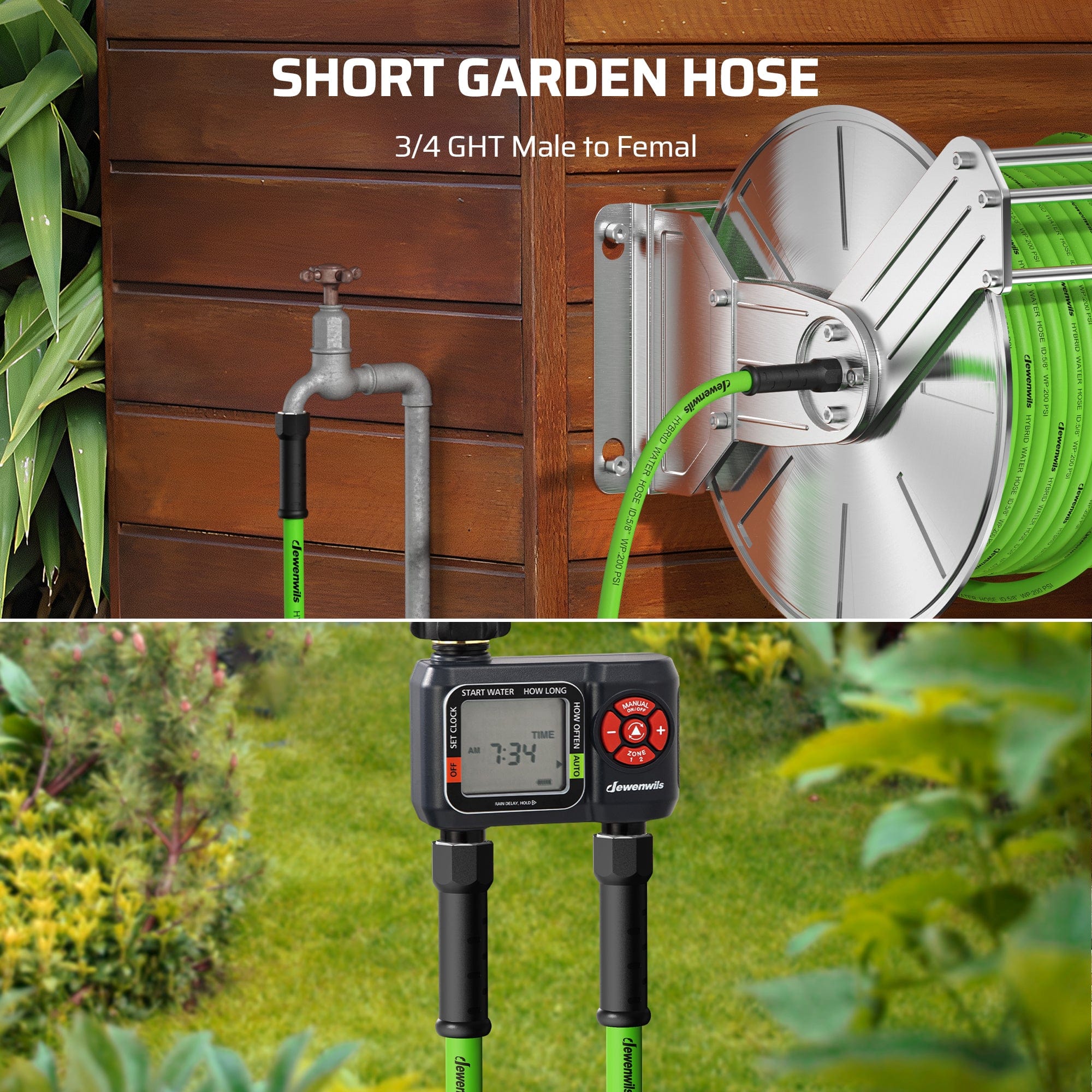 DEWENWILS 5ft  5/8" Garden Hose, Water Hose with Swivel Handle, Heavy Duty Hose for Plants, Car, Yard, 3/4 Inch Solid Fittings-HHGH05A