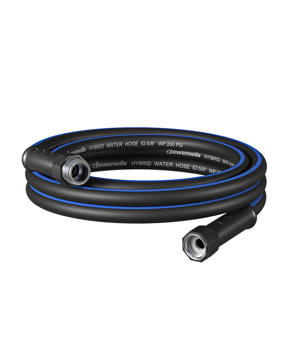 DEWENWILS 10 ft x 5/8" Black Blue Garden Hose, Hybrid Water Hose with Rotate Handle, 3/4 Inch Solid Fittings-HHGH10E