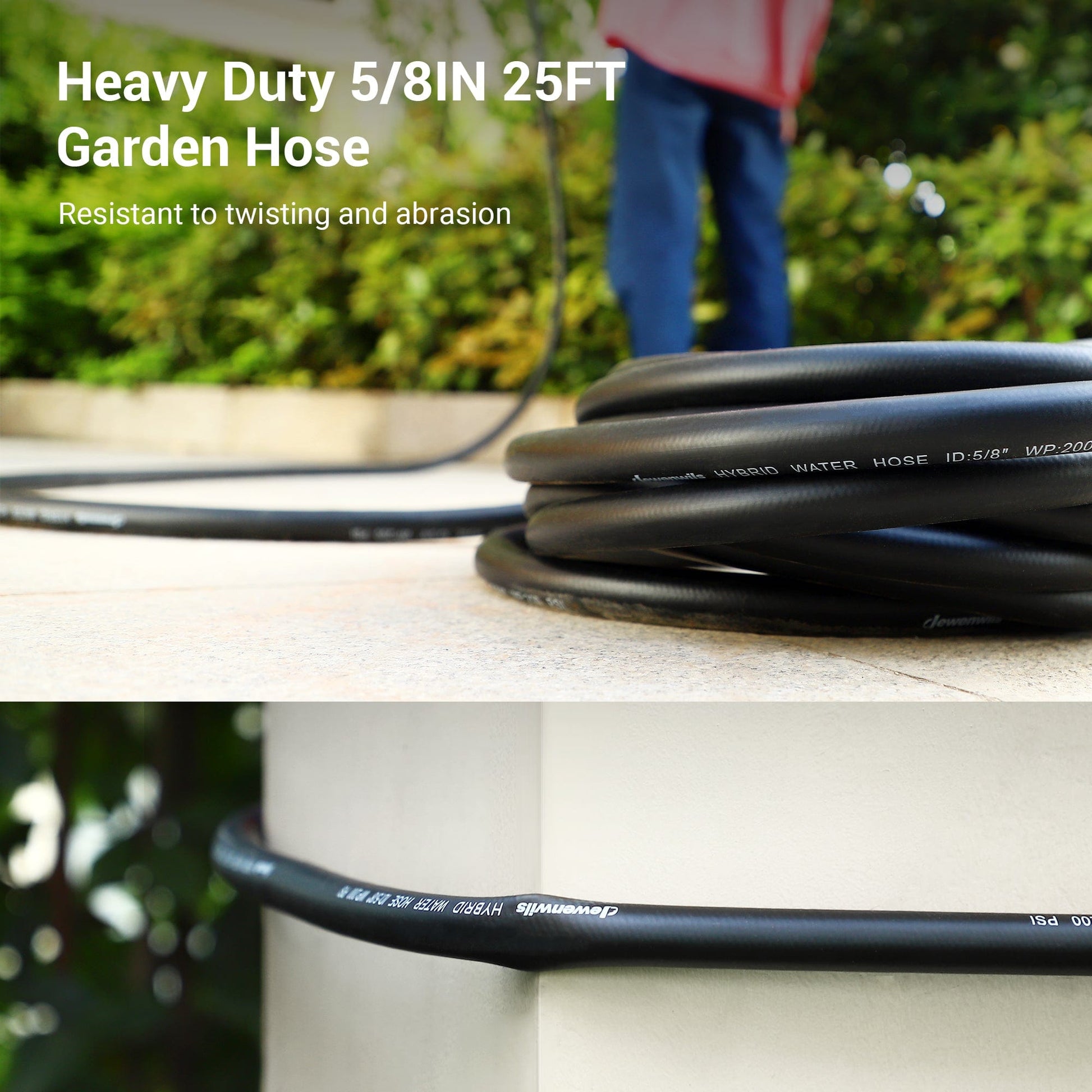 Garden Hose: heavy-duty 5/8" 25FT hose, resistant to twisting and abrasion