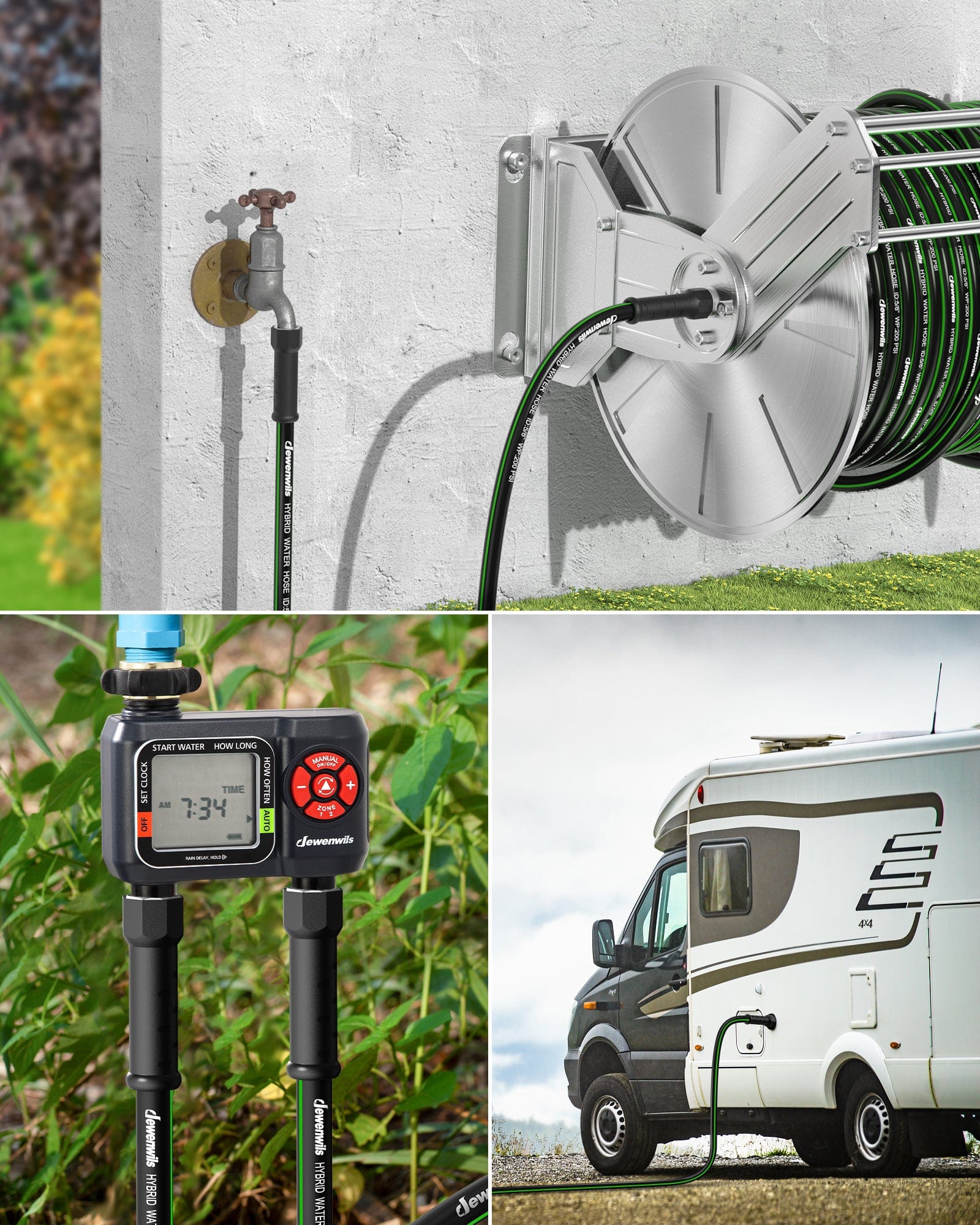 DEWENWILS 50ft 5/8" Garden Hose, Heavy Duty Hybrid Water Hose with Swivel Handle in Solid Aluminum Fittings, No Kink-HHGH50F