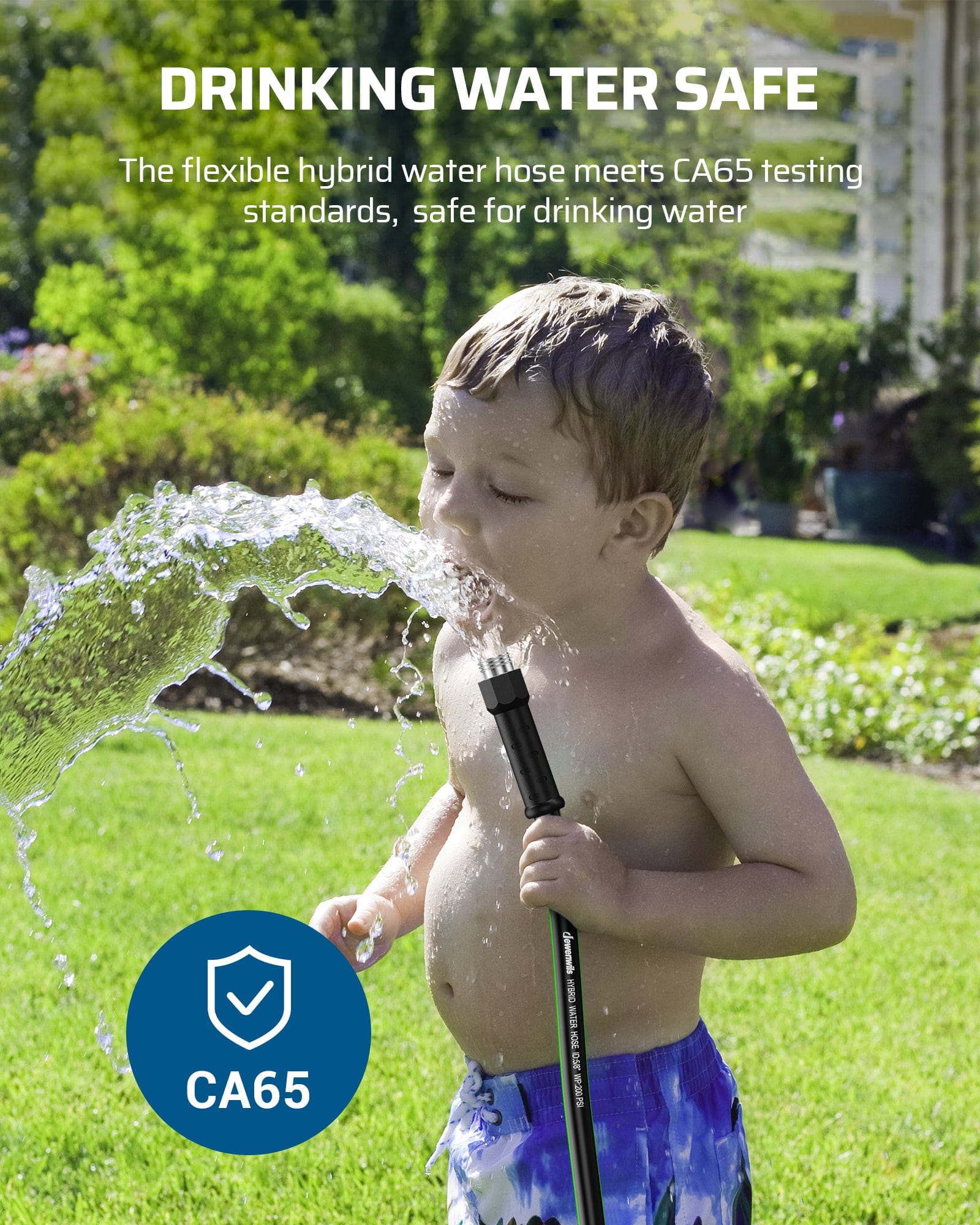 DEWENWILS 50ft 5/8" Garden Hose, Heavy Duty Hybrid Water Hose with Swivel Handle in Solid Aluminum Fittings, No Kink-HHGH50F