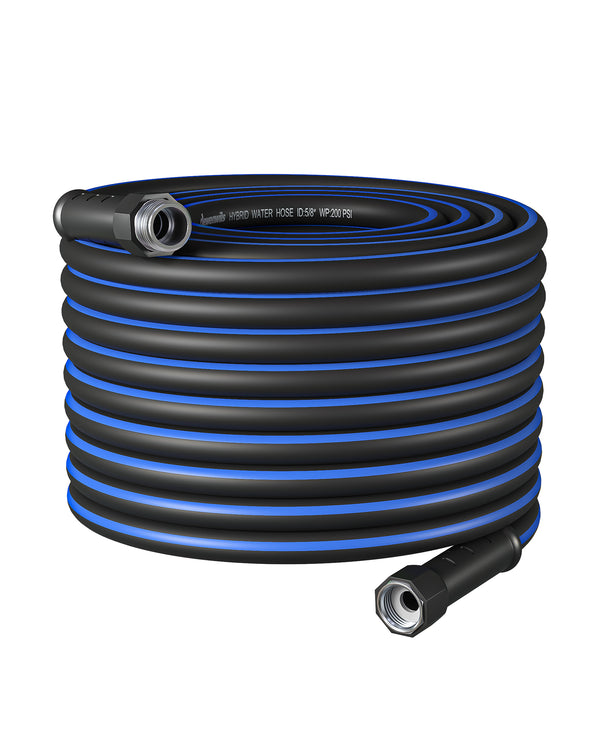 DEWENWILS 75ft 5/8" Black Blue Garden Hose, Hybrid Water Hose with Rotate Handle, 3/4 Inch Solid Fittings-HHGH75E