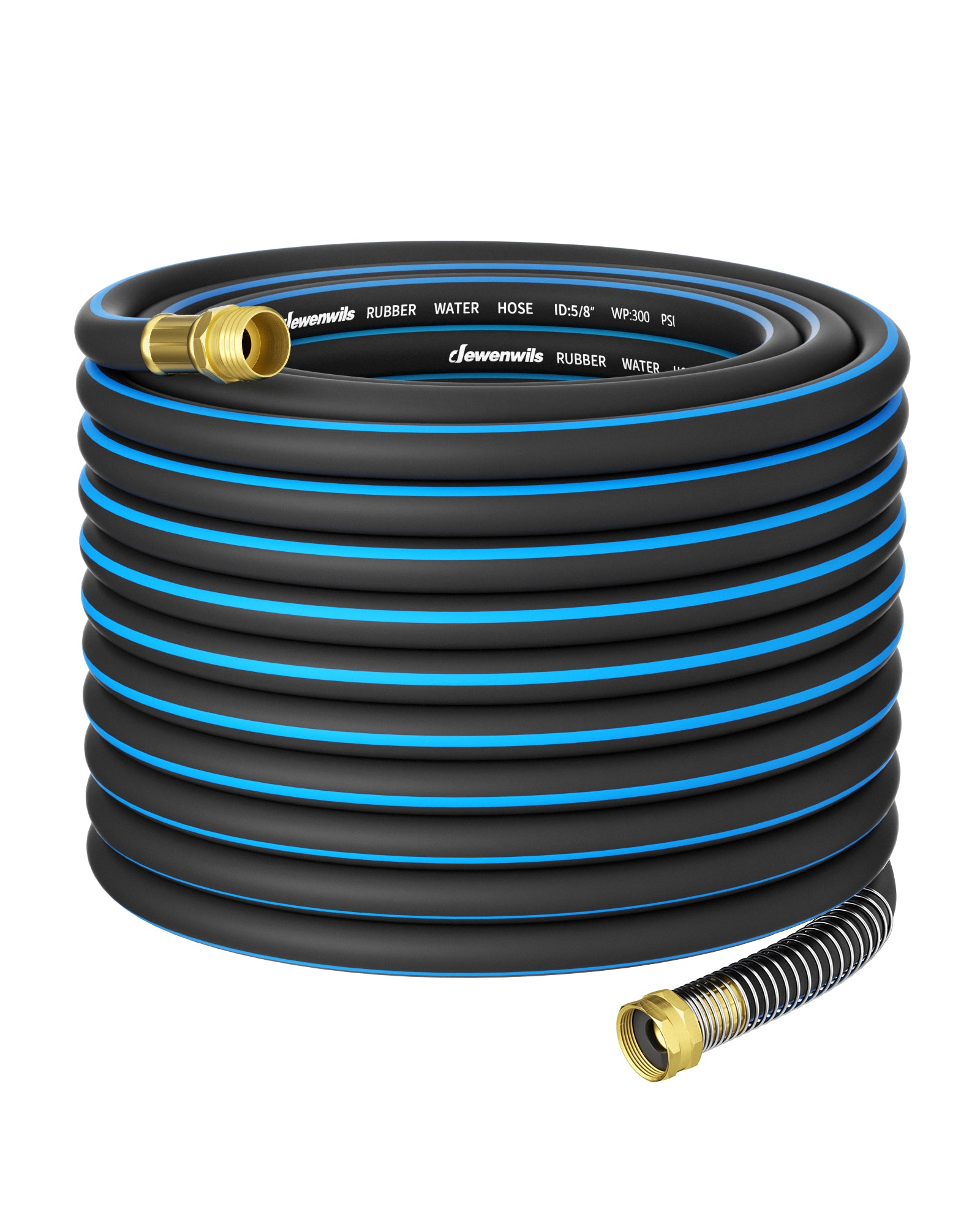 DEWENWILS 5/8" x 75FT Heavy Duty Garden Hose, 300psi Working & 1000psi Burst, Solid Brass 3/4" GHT Fittings, Hot/Cold Water, 5 Layer Construction, Rubber Water Hose for Yard, Garden, Lawn-HHGH75G