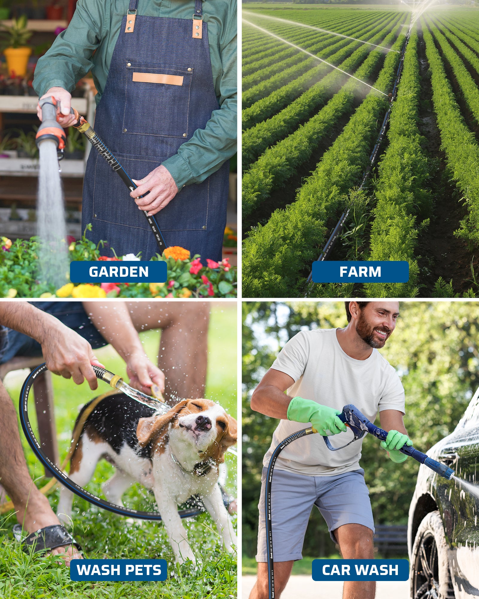 DEWENWILS 5/8" x 75FT Heavy Duty Garden Hose, 300psi Working & 1000psi Burst, Solid Brass 3/4" GHT Fittings, Hot/Cold Water, 5 Layer Construction, Rubber Water Hose for Yard, Garden, Lawn-HHGH75G