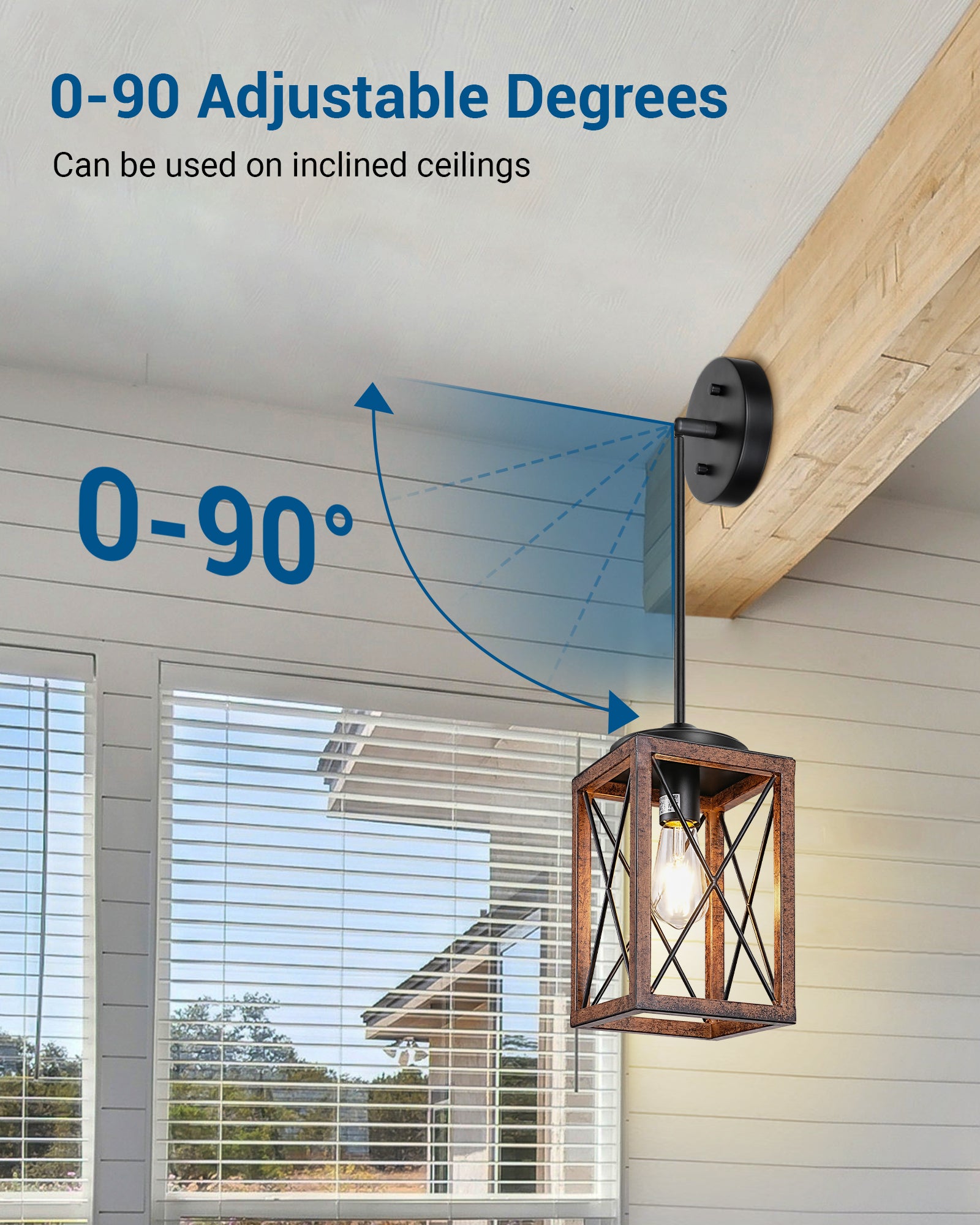 DEWENWILS 2-Pack Farmhouse Pendant Light, Metal Hanging Light Fixture with Wooden Grain Finish, 48 Inch Adjustable Pipes for Flat and Slop Ceiling, Kitchen Island, Bedroom, Dining Hall-WHHPL05B