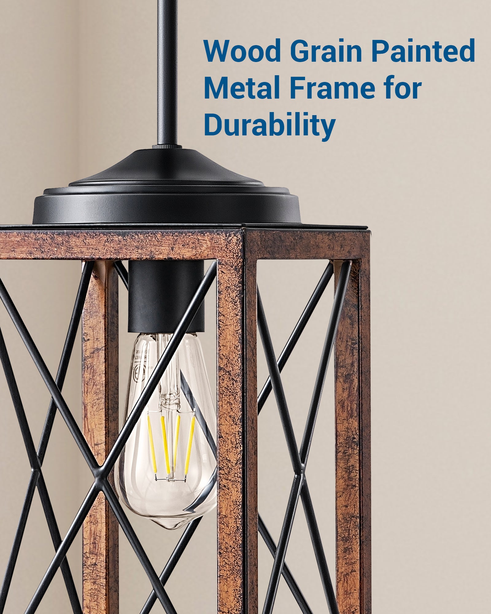 DEWENWILS 2-Pack Farmhouse Pendant Light, Metal Hanging Light Fixture with Wooden Grain Finish, 48 Inch Adjustable Pipes for Flat and Slop Ceiling, Kitchen Island, Bedroom, Dining Hall-WHHPL05B