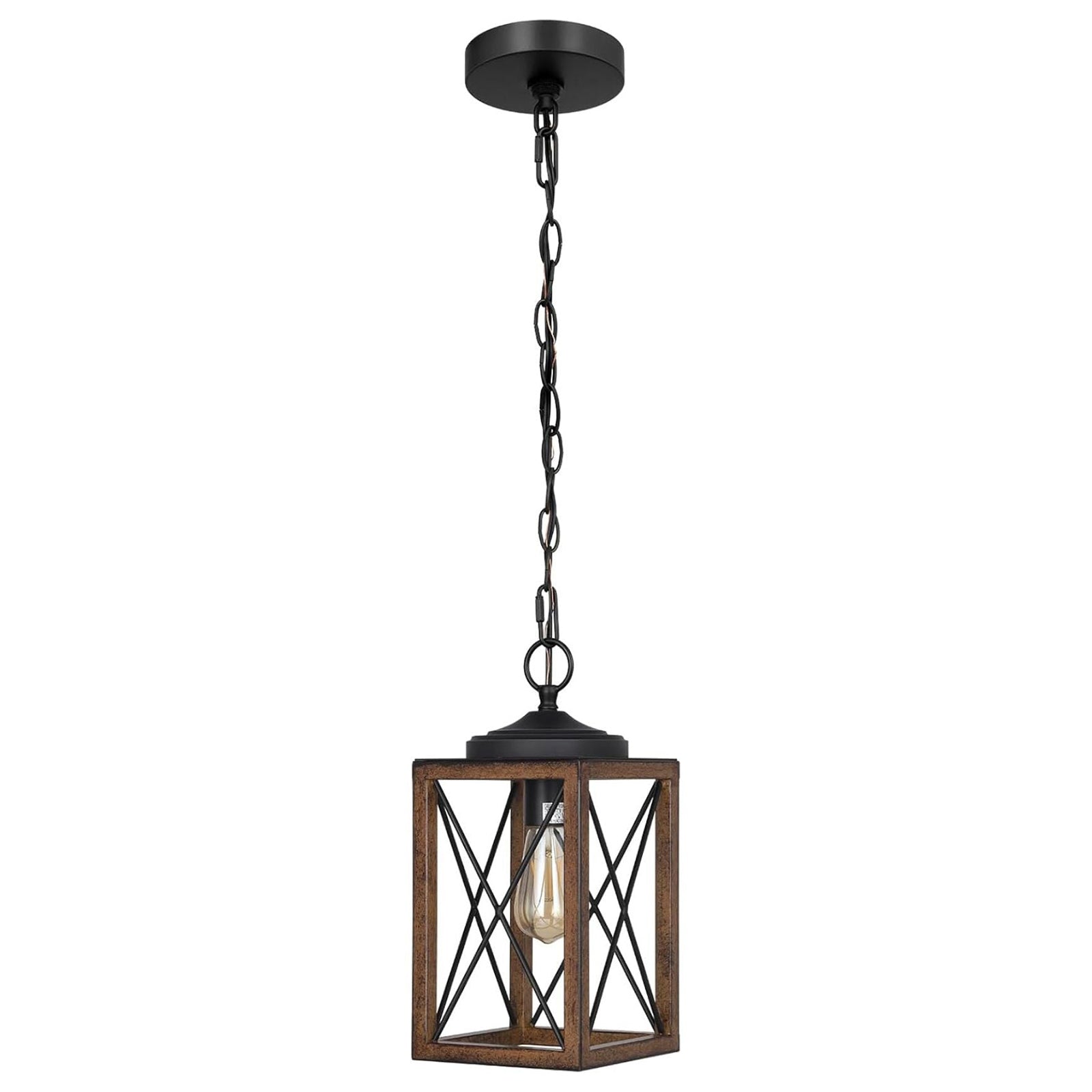 Farmhouse Metal Pendant Light with Wood-Grain Finish and Adjustable Chain
