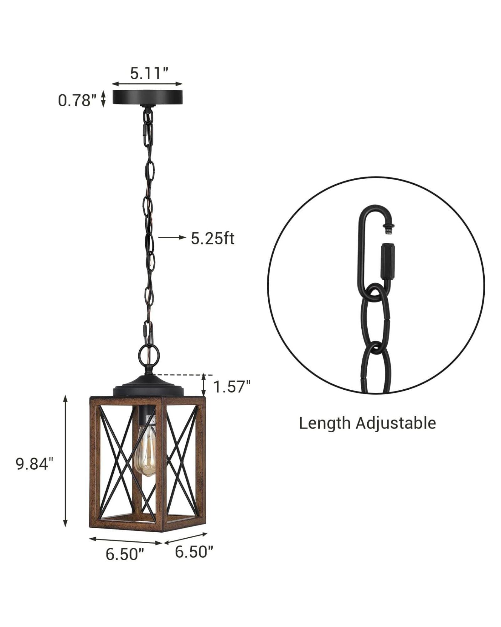 Farmhouse Metal Pendant Light with Wood-Grain Finish and Adjustable Chain