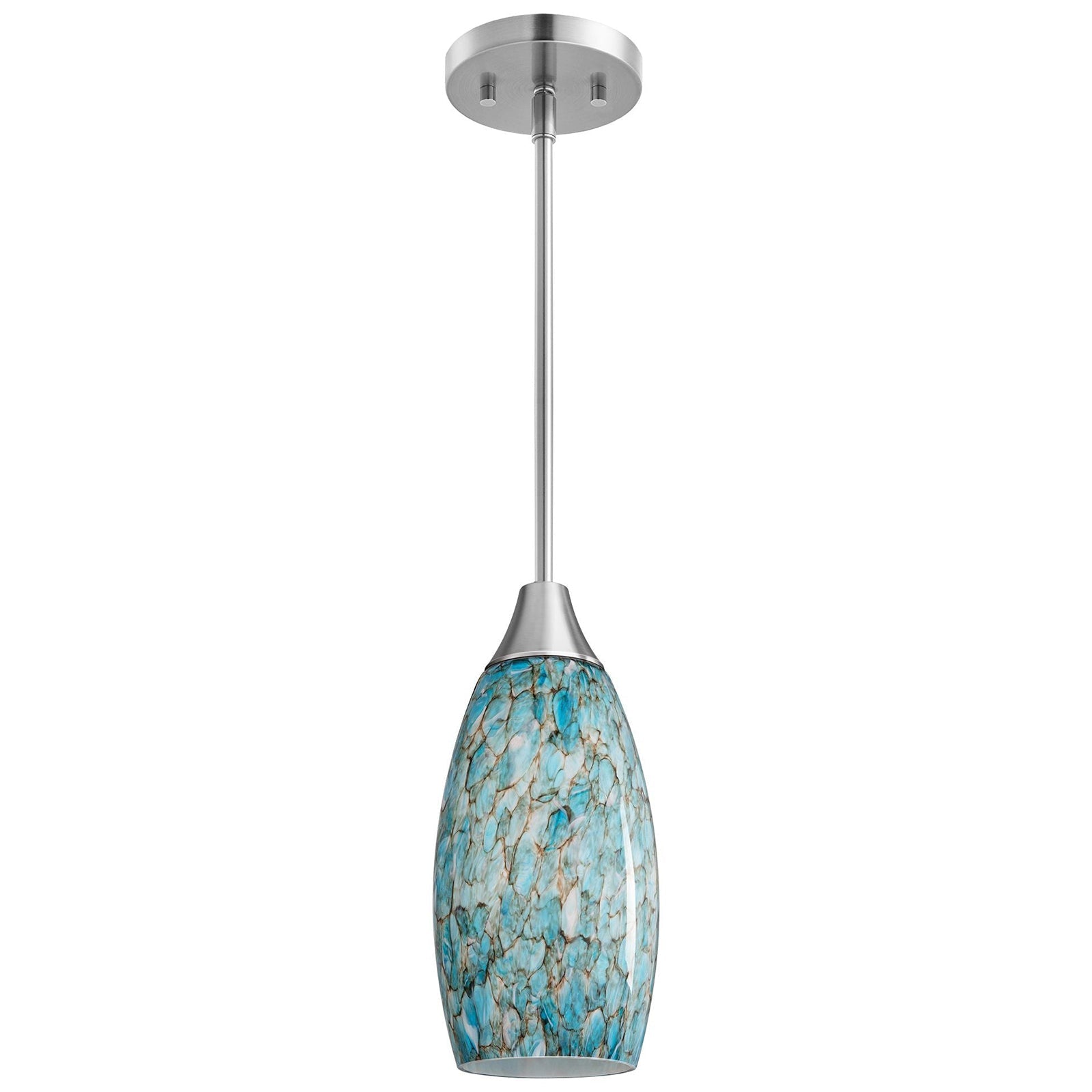 Handblown Art Glass Pendant Light with Adjustable Brushed Nickel Rods