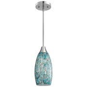 Handblown Art Glass Pendant Light with Adjustable Brushed Nickel Rods