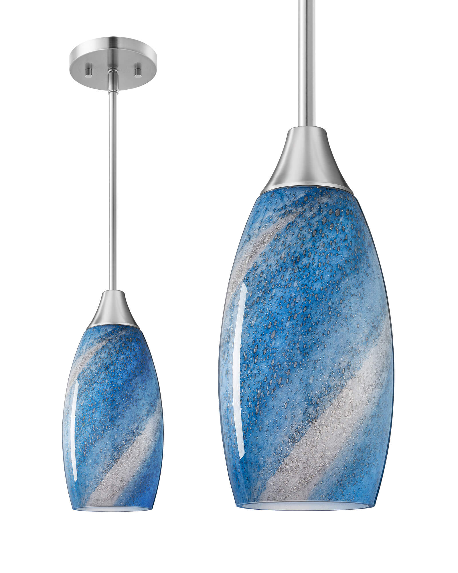 Handblown Art Glass Pendant Light with Adjustable Brushed Nickel Rods