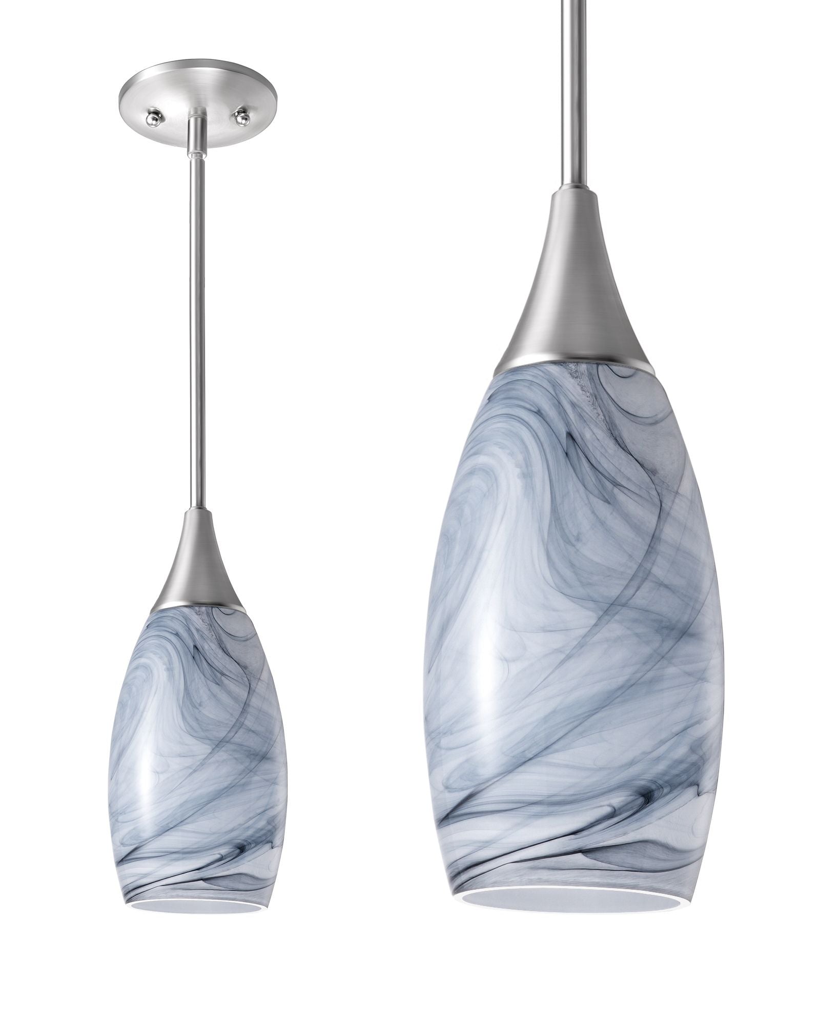 Handblown Art Glass Pendant Light with Adjustable Brushed Nickel Rods
