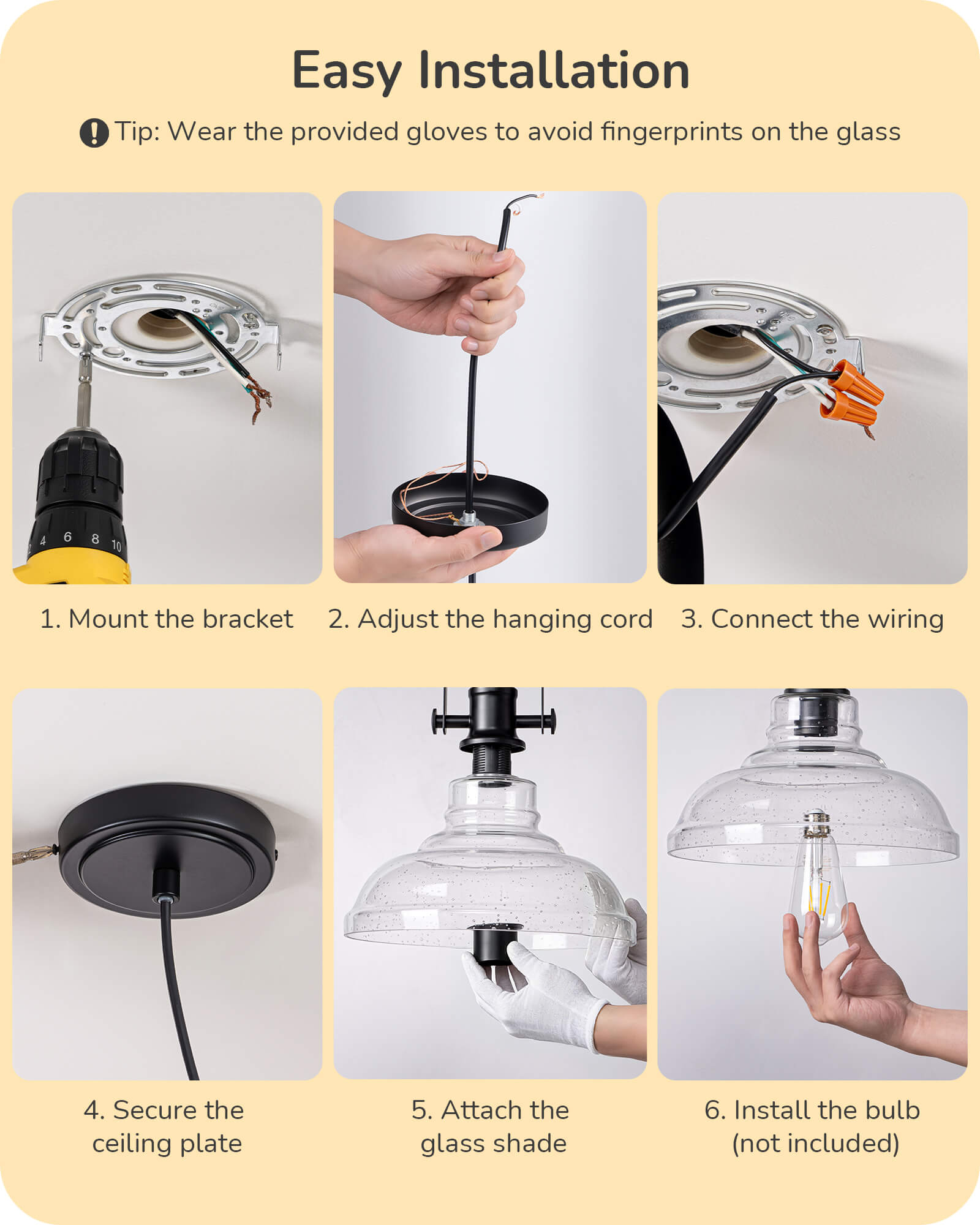 EDISHINE Farmhouse Pendant Lights Kitchen Island, Clear Seeded Glass Shade Hanging Light, Industrial Black Matte Finish, Modern Pendant Light Fixtures with Open Shade, E26 Base, Over Island Bar - HHPL21C