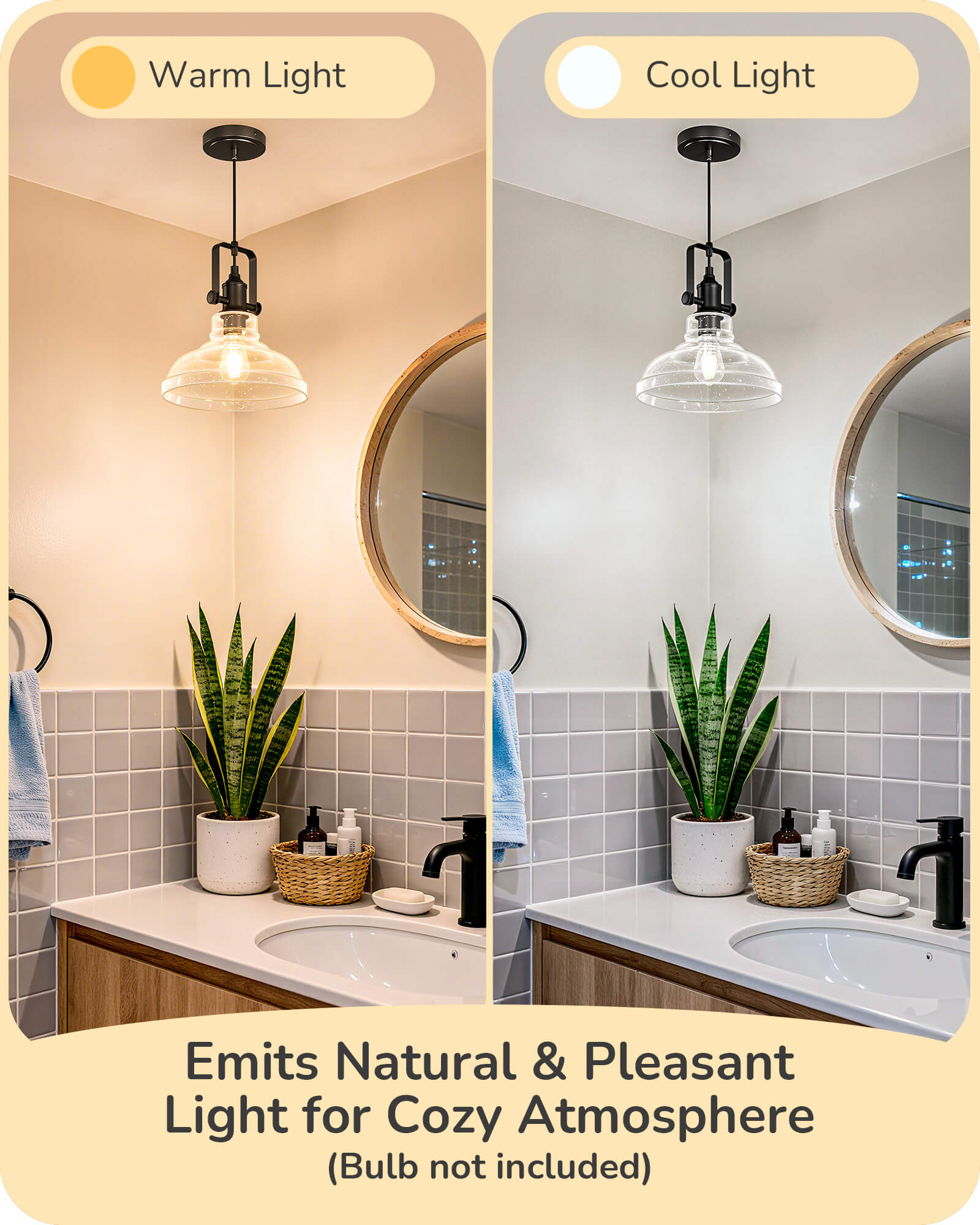EDISHINE Farmhouse Pendant Lights Kitchen Island, Clear Seeded Glass Shade Hanging Light, Industrial Black Matte Finish, Modern Pendant Light Fixtures with Open Shade, E26 Base, Over Island Bar - HHPL21C
