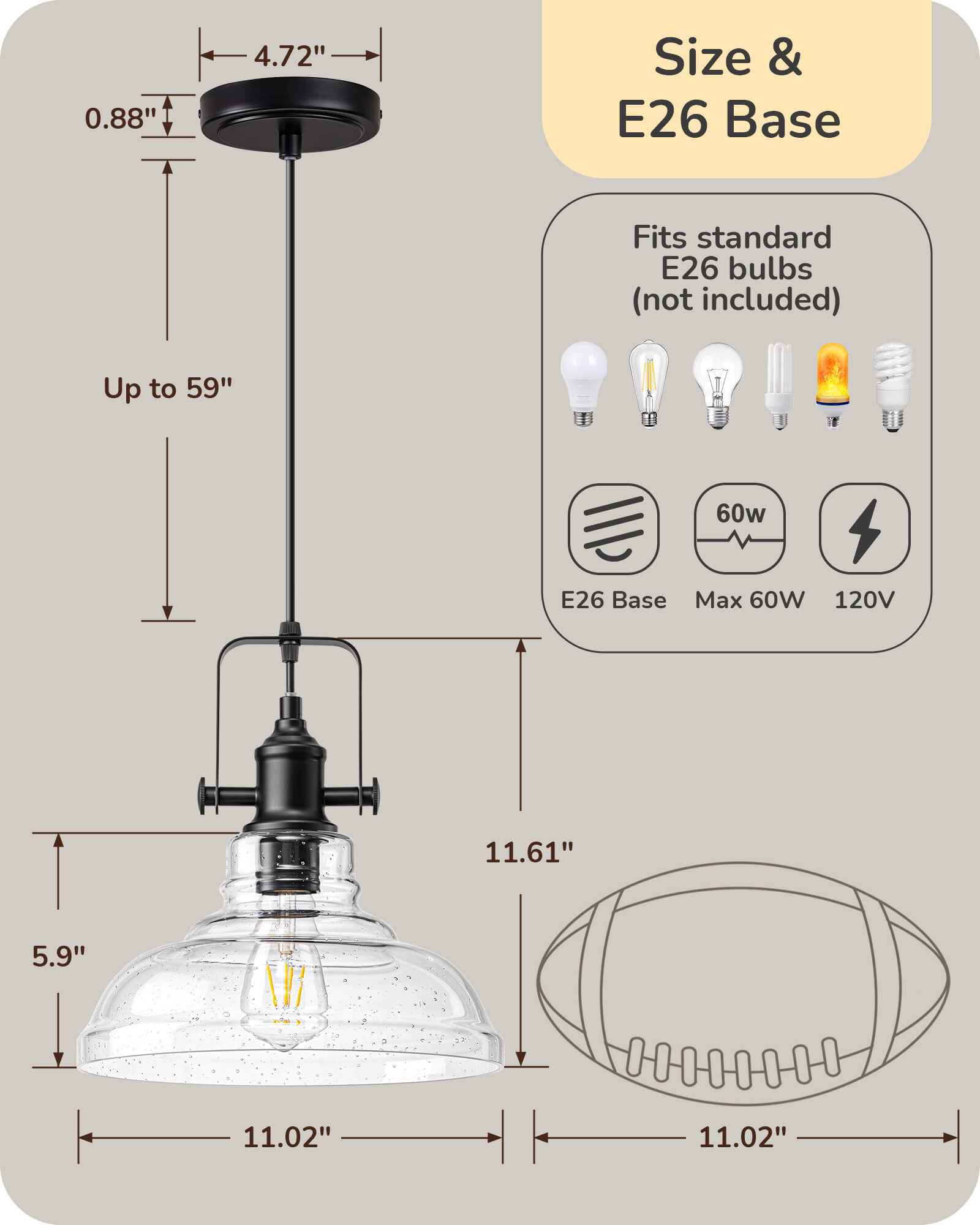 EDISHINE Farmhouse Pendant Lights Kitchen Island, Clear Seeded Glass Shade Hanging Light, Industrial Black Matte Finish, Modern Pendant Light Fixtures with Open Shade, E26 Base, Over Island Bar - HHPL21C