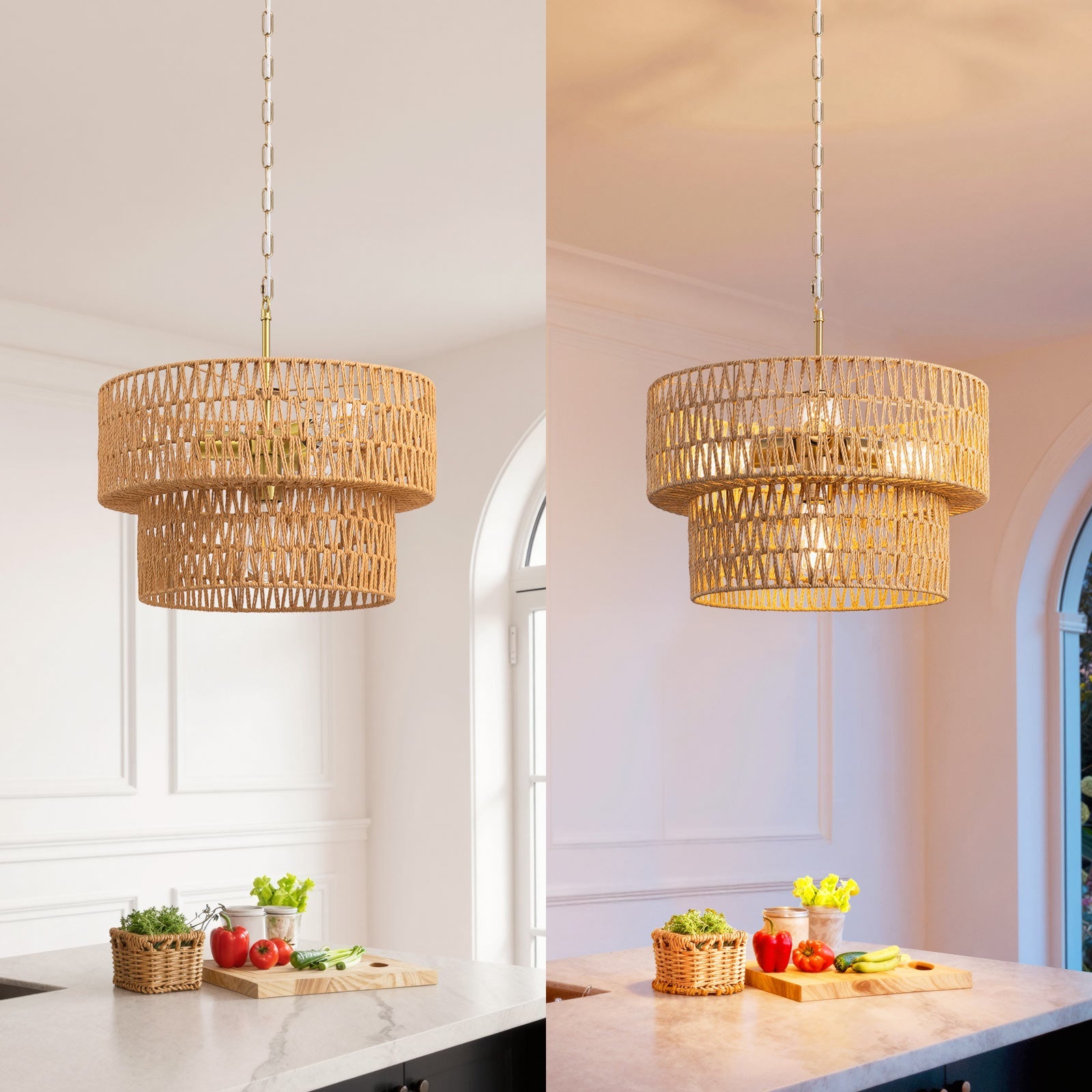 4-Light Boho 2-Tier Cross-Woven Rope Chandelier