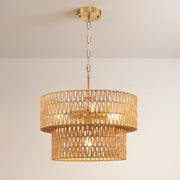 4-Light Boho 2-Tier Cross-Woven Rope Chandelier