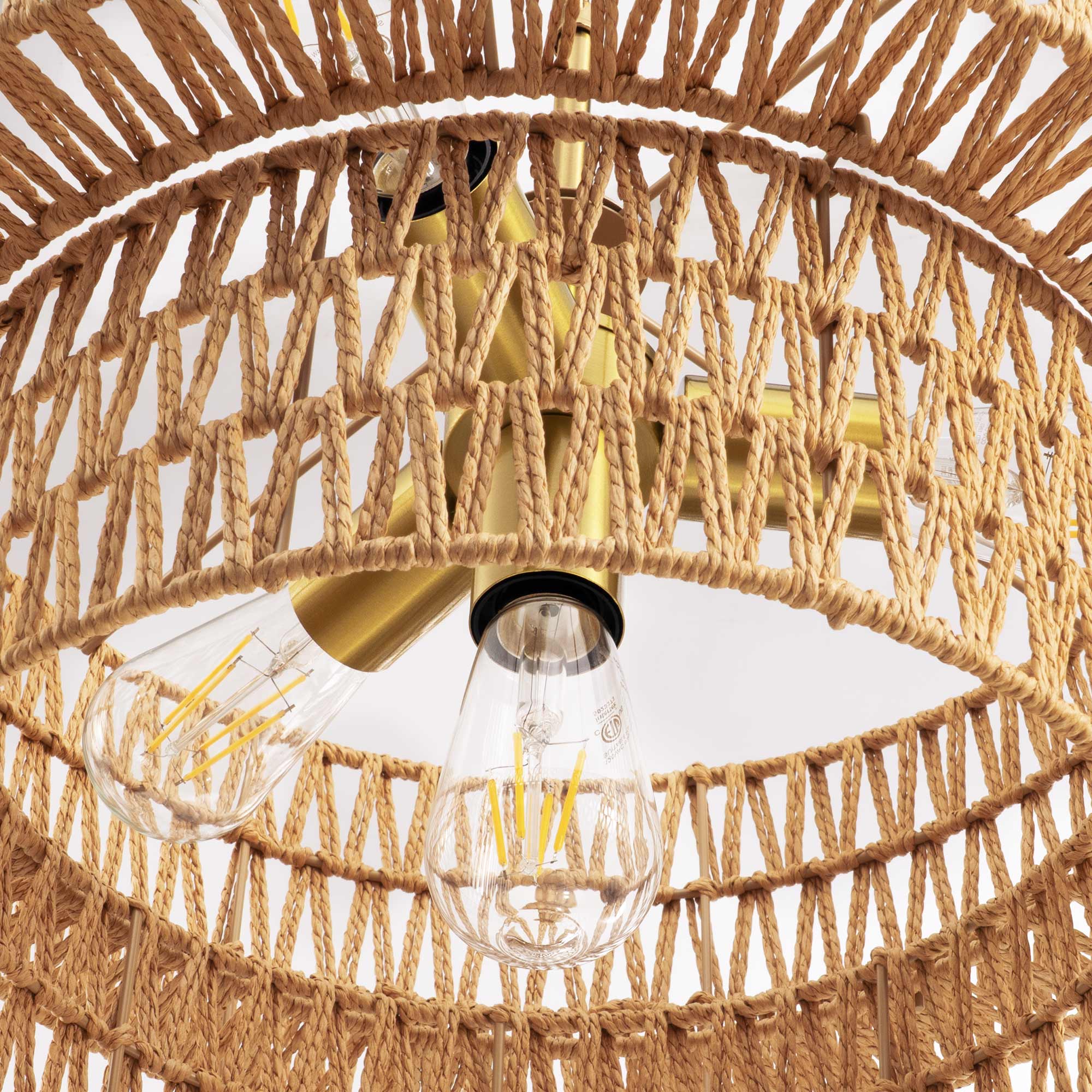 4-Light Boho 2-Tier Cross-Woven Rope Chandelier