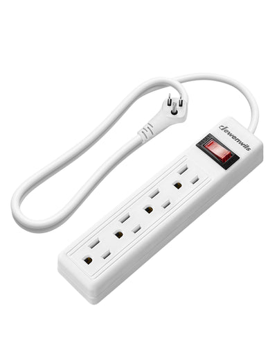 DEWENWILS 1 Pack 4 Outlets Power Strip, 2FT Short Cord with Flat Angled Plug, Portable Small Power Strip, 15A 125V 1875W, Wall Mount Design for Home Office Dorm, White-HHPS02E