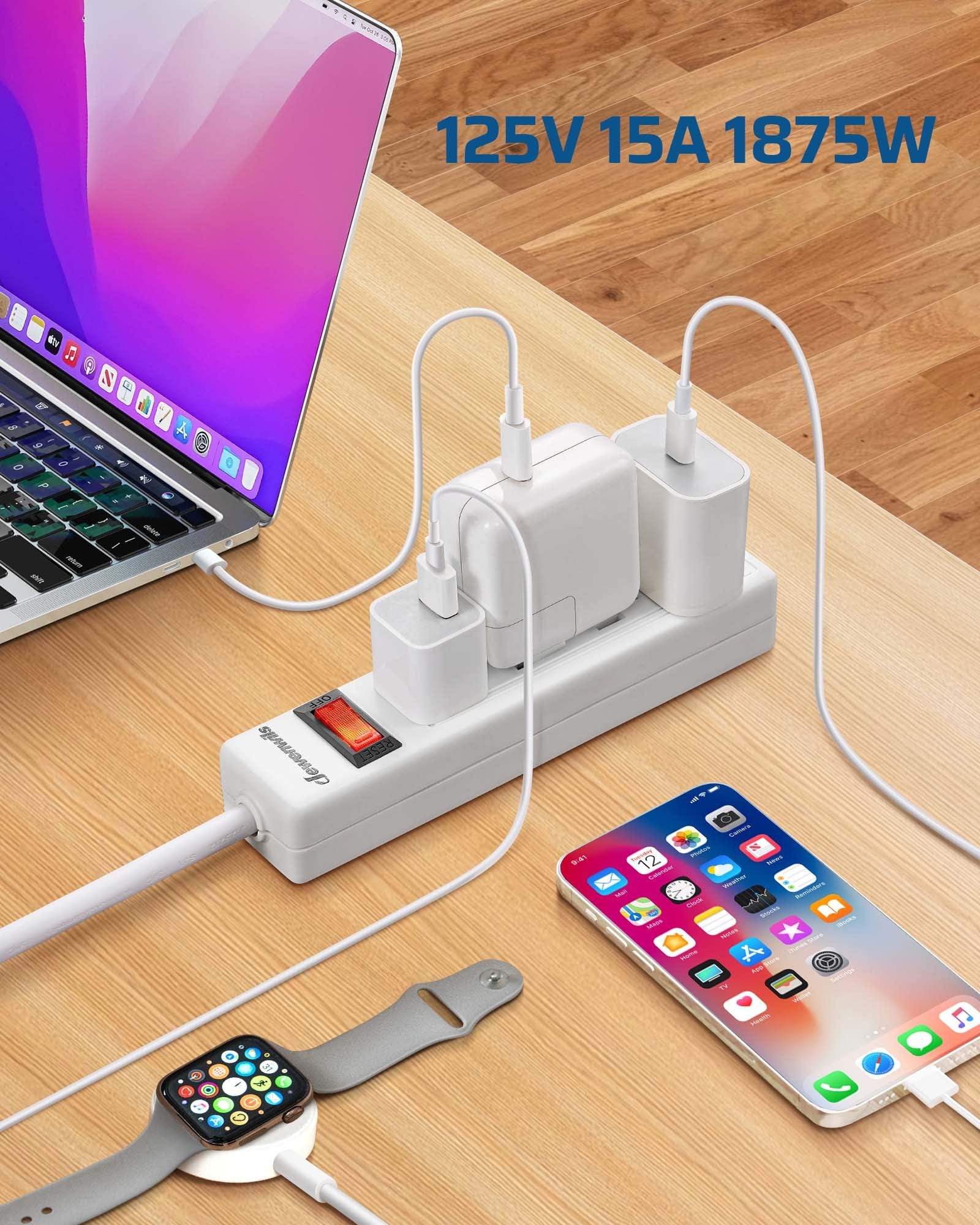 DEWENWILS 2 Pack 4 Outlets Power Strip, 2FT Short Cord with Flat Angled Plug, Portable Small Power Strip, 15A 125V 1875W, Wall Mount Design for Home Office Dorm, White-HHPS02F