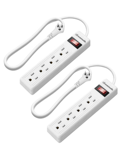 DEWENWILS 2 Pack 4 Outlets Power Strip, 2FT Short Cord with Flat Angled Plug, Portable Small Power Strip, 15A 125V 1875W, Wall Mount Design for Home Office Dorm, White-HHPS02F