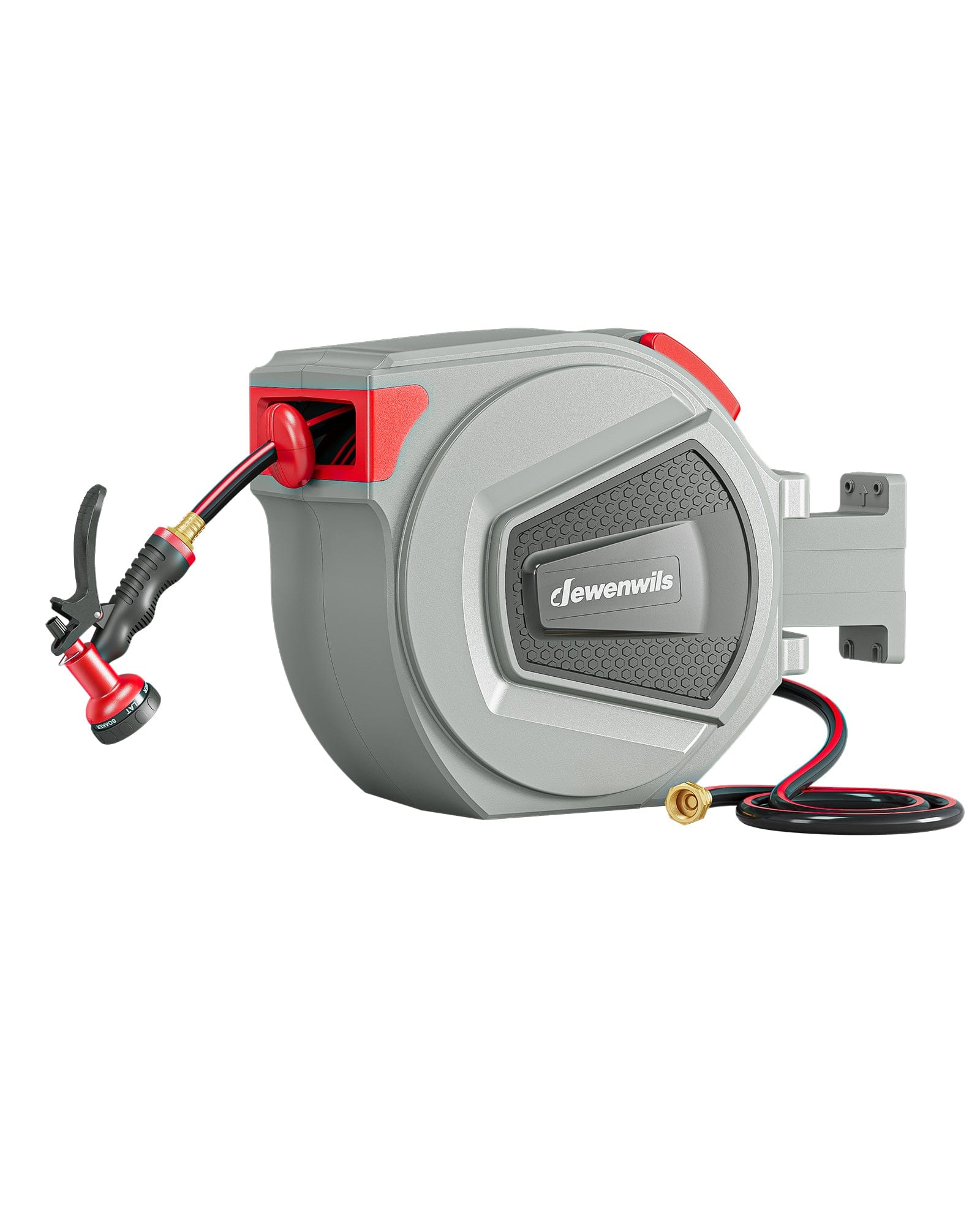 DEWENWILS Retractable Garden Hose Reel, 1/2" x 100 ft Wall Mount Hose Reel, 8-Pattern Nozzles, Any Length Lock, 180° Swivel Bracket, Heavy Duty Weatherproof Water Hose Reel for Outdoor Watering-HHRA10B