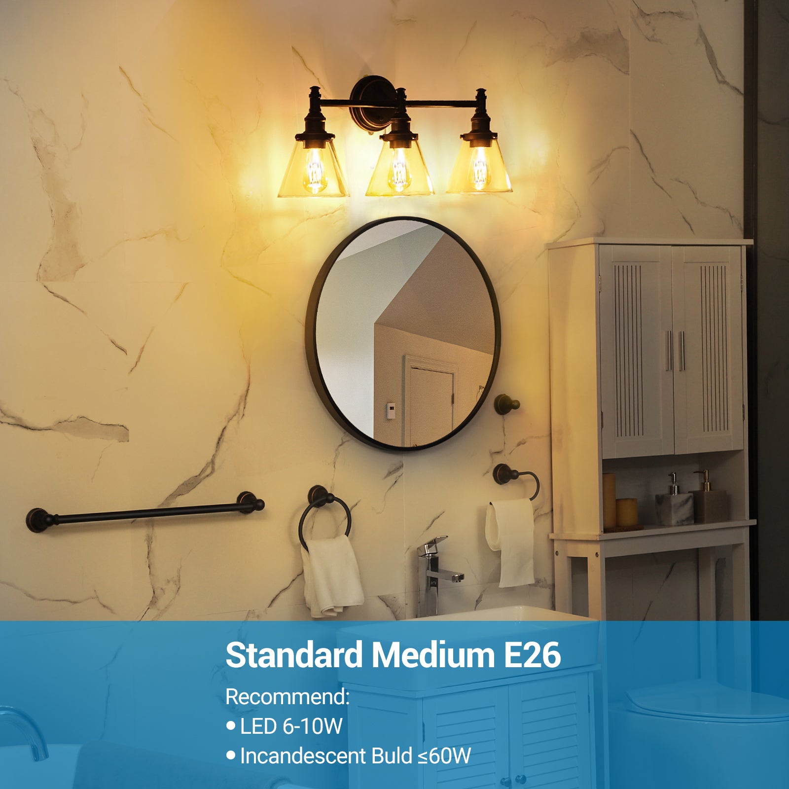 DEWENWILS 3-Light Bathroom Vanity Light Fixtures, 5-Piece All-in-One Bathroom Set, Vanity Lights with Clear Glass Shades, Towel Bar, Towel Ring, Robe Hook, Toilet Paper Holder, Oil Rubbed Bronze-HHVL01C