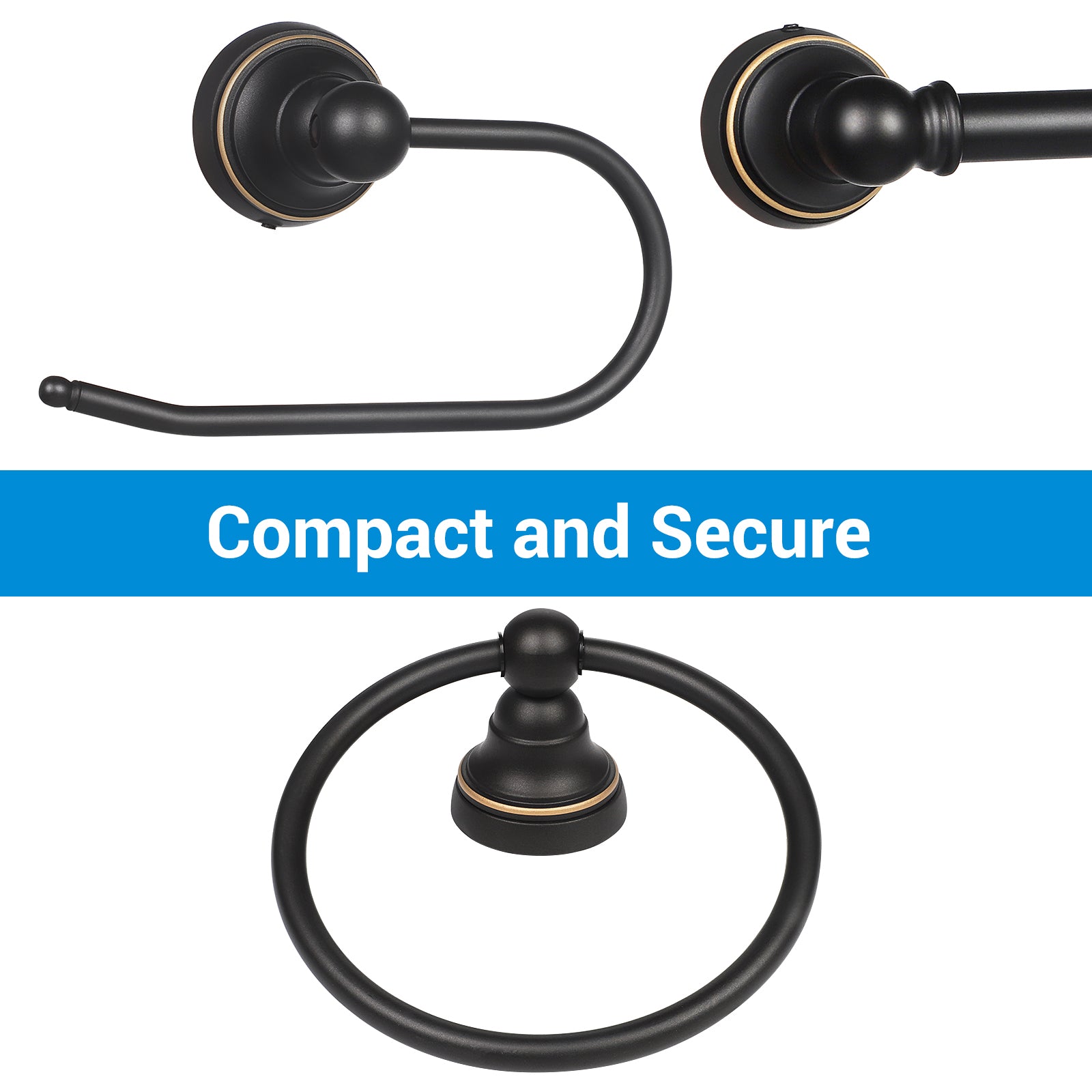 DEWENWILS 3-Light Bathroom Vanity Light Fixtures, 5-Piece All-in-One Bathroom Set, Vanity Lights with Clear Glass Shades, Towel Bar, Towel Ring, Robe Hook, Toilet Paper Holder, Oil Rubbed Bronze-HHVL01C