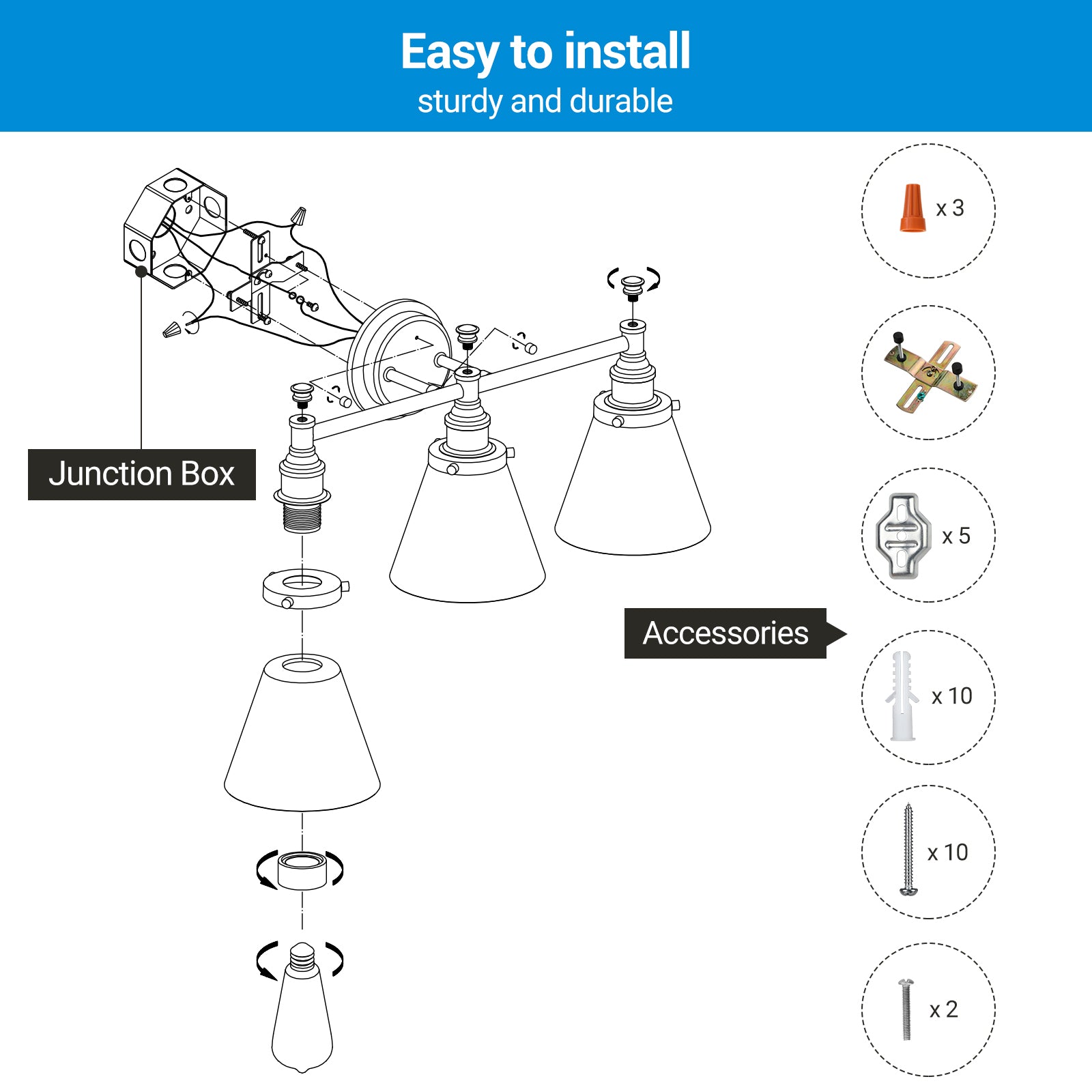 DEWENWILS 3-Light Bathroom Vanity Light Fixtures, 5-Piece All-in-One Bathroom Set, Vanity Lights with Clear Glass Shades, Towel Bar, Towel Ring, Robe Hook, Toilet Paper Holder, Oil Rubbed Bronze-HHVL01C