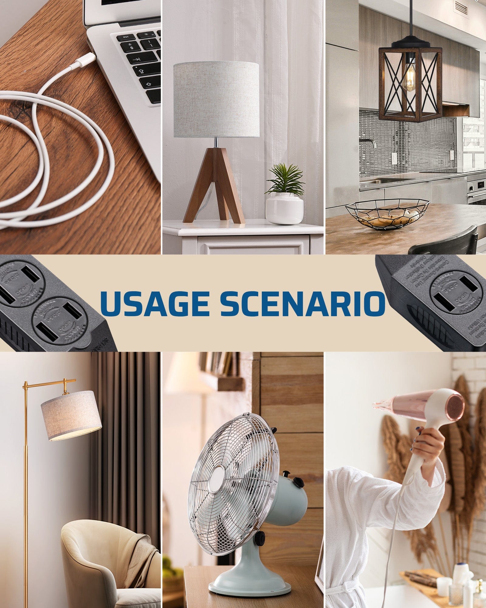 DEWENWILS 3ft Extension Cord with 3 Outlets, 2 Prong Extension Power Strip, 16 AWG Power Cord for Indoor Use (3 Pack)-HICB03C