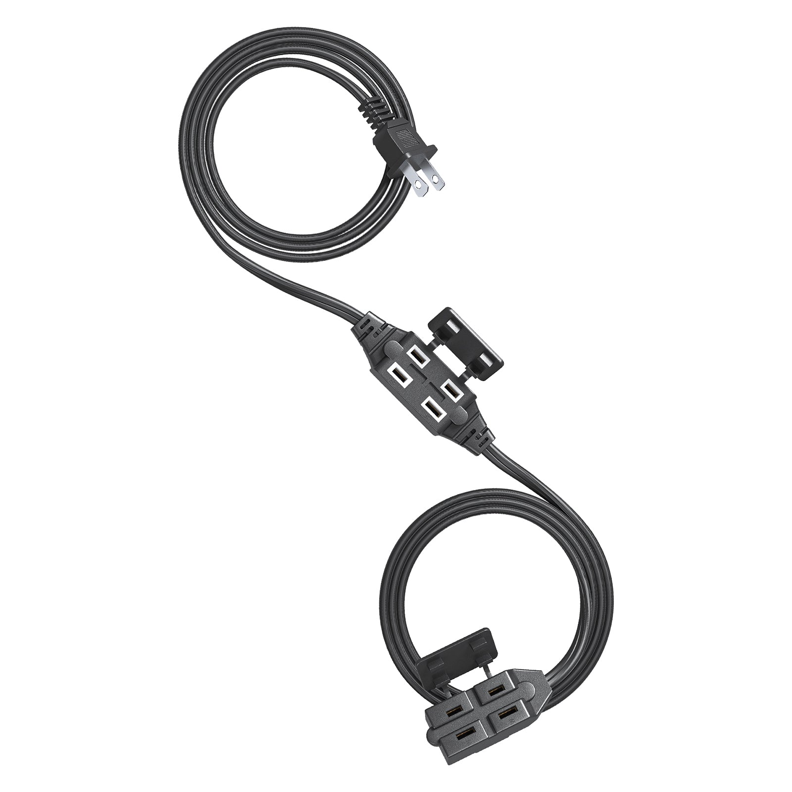 DEWENWILS 1 Pack 2 Prong Extension Cord 6 Ft, 3FT + 3FT Indoor Extension Cord, 2 Groups 3 Polarized Outlets with Safety Cap Protect for Home Office, Black, 16/2 SPT-2-HICB06D