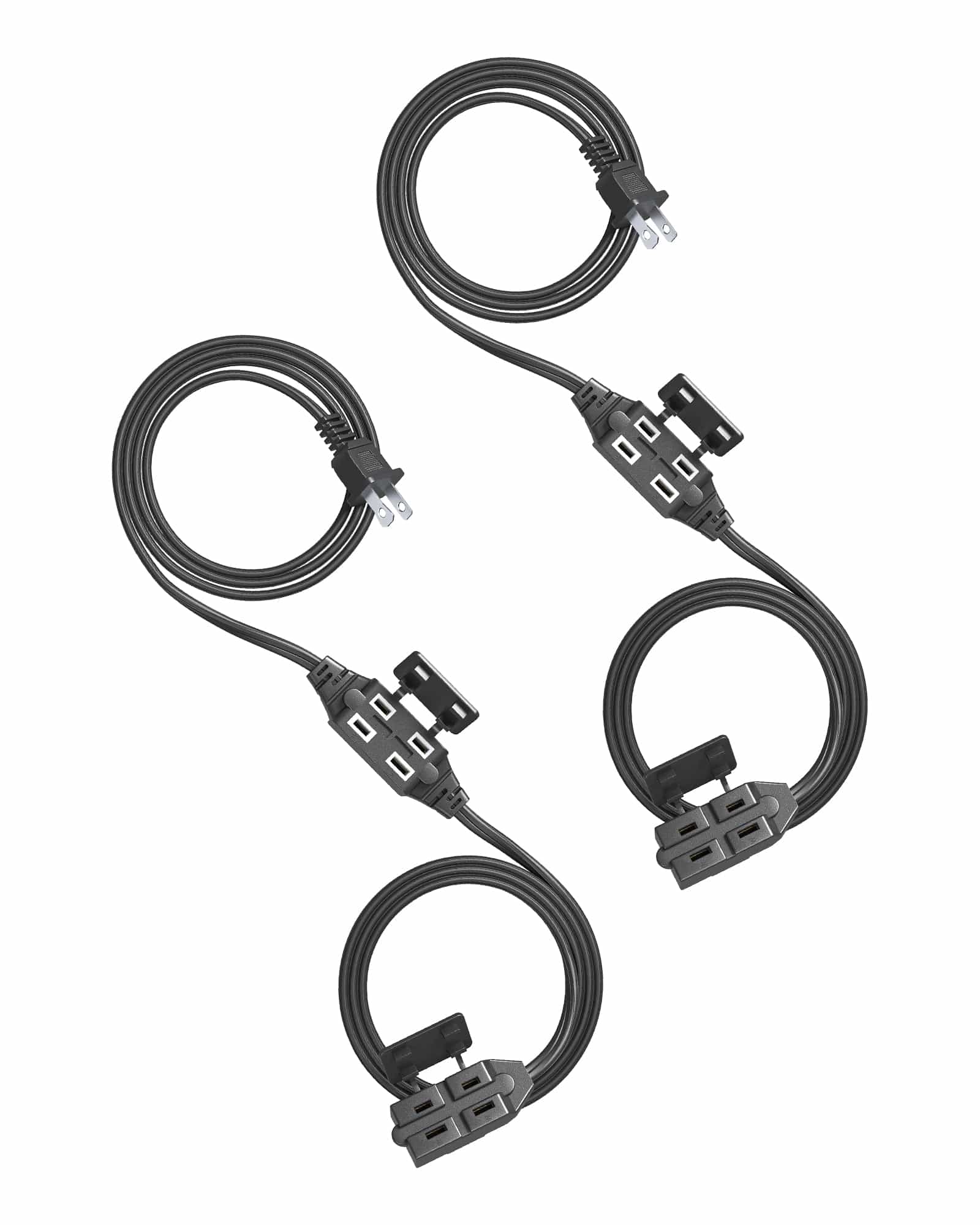 DEWENWILS 2 Pack 2 Prong Extension Cord 6 Ft, 3FT + 3FT Indoor Extension Cord, 2 Groups 3 Polarized Outlets with Safety Cap Protect for Home Office, Black, 16/2 SPT-2-HICB06E