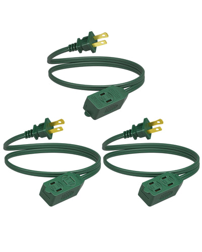 DEWENWILS 3-Pack Extension Cord 3 Ft, 16 AWG Extension Cord with Multiple Outlets, 2 Prong Extension Cord for Home Office Garage, Rotate-to-Lock Safety Cover, ETL Listed, Green-HICG03C