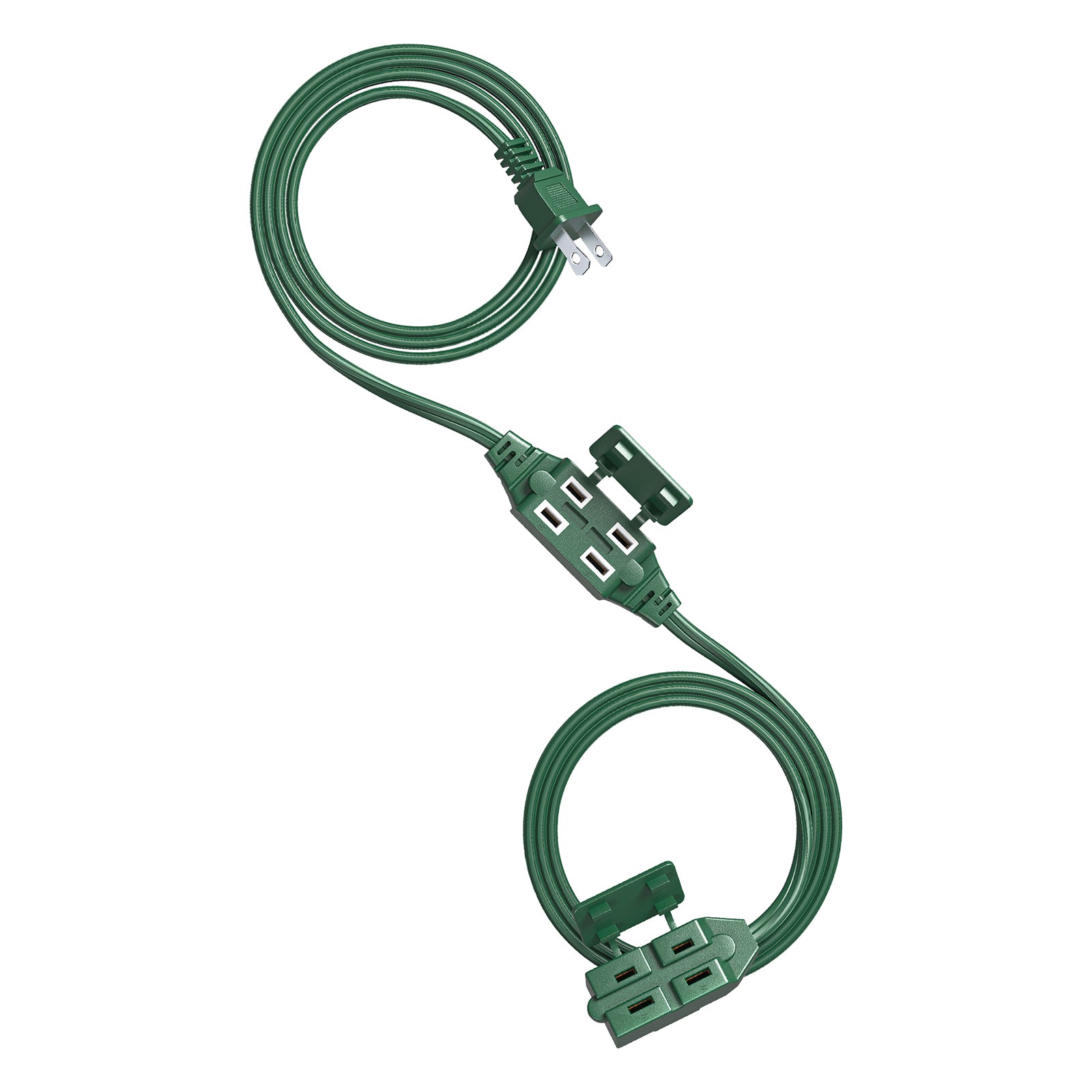 DEWENWILS 1 Pack 2 Prong Extension Cord 6 Ft, 3FT + 3FT Indoor Extension Cord, 2 Groups 3 Polarized Outlets with Safety Cap Protect for Home Office, Green, 16/2 SPT-2-HICG06D