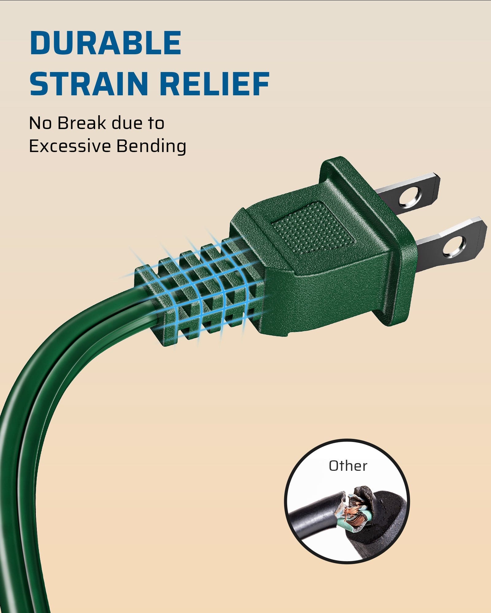 DEWENWILS 2 Pack 2 Prong Extension Cord 6 Ft, 3FT + 3FT Indoor Extension Cord, 2 Groups 3 Polarized Outlets with Safety Cap Protect for Home Office, Green, 16/2 SPT-2-HICG06E