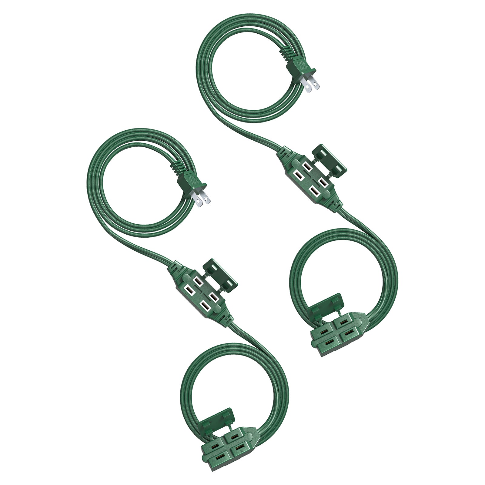 DEWENWILS 2 Pack 2 Prong Extension Cord 6 Ft, 3FT + 3FT Indoor Extension Cord, 2 Groups 3 Polarized Outlets with Safety Cap Protect for Home Office, Green, 16/2 SPT-2-HICG06E