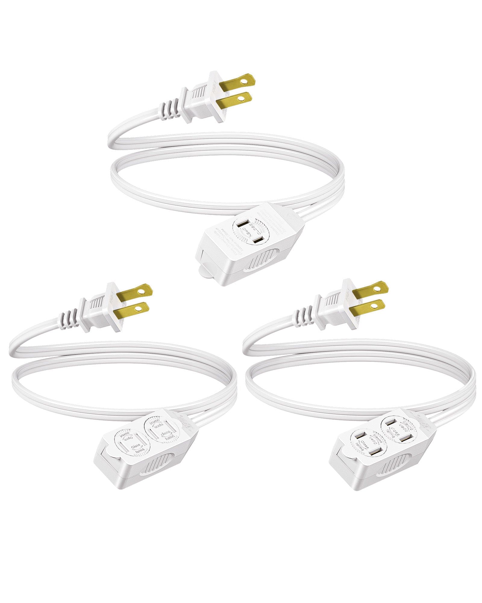 DEWENWILS 3ft Indoor Extension Cord, 16 AWG SPT-2 Power Cable, 2 Prong Outlets Plugs, NEMA 5-15P to NEMA 5-15R (3 Pack)-HICW03C