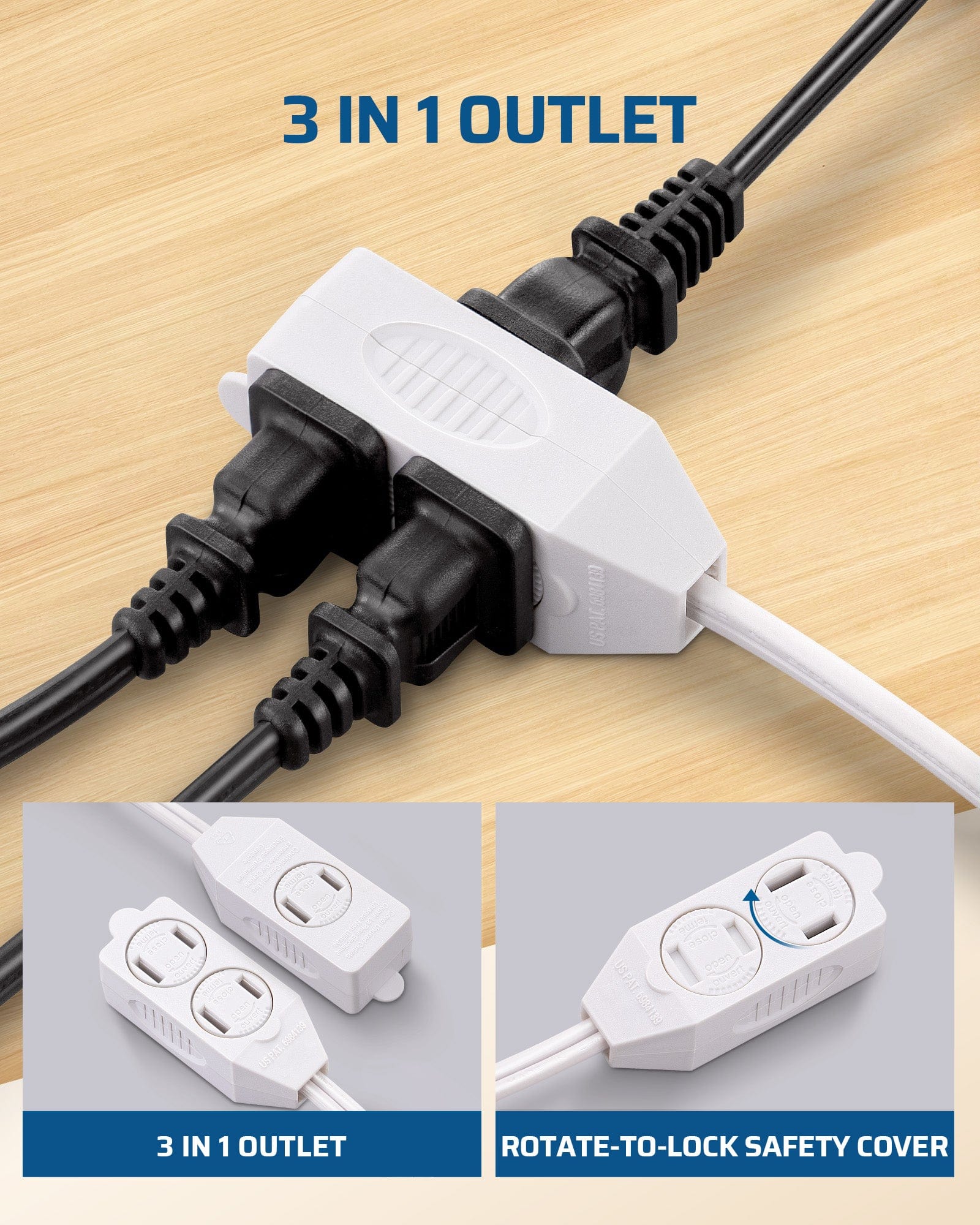 DEWENWILS 3ft Indoor Extension Cord, 16 AWG SPT-2 Power Cable, 2 Prong Outlets Plugs, NEMA 5-15P to NEMA 5-15R (3 Pack)-HICW03C
