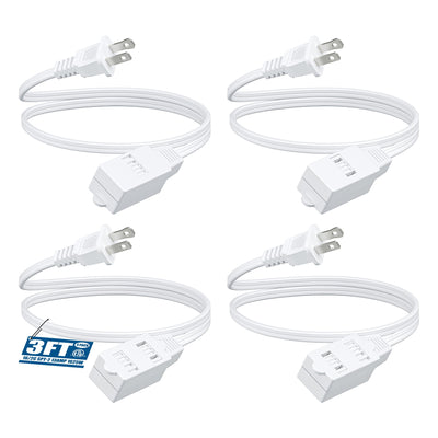 DEWENWILS 4 Pack 3FT Extension Cords for Indoor 2 Prong 3 Outlets with Safety Cover 16 AWG SPT-2 Power Strip Cable ETL Listed