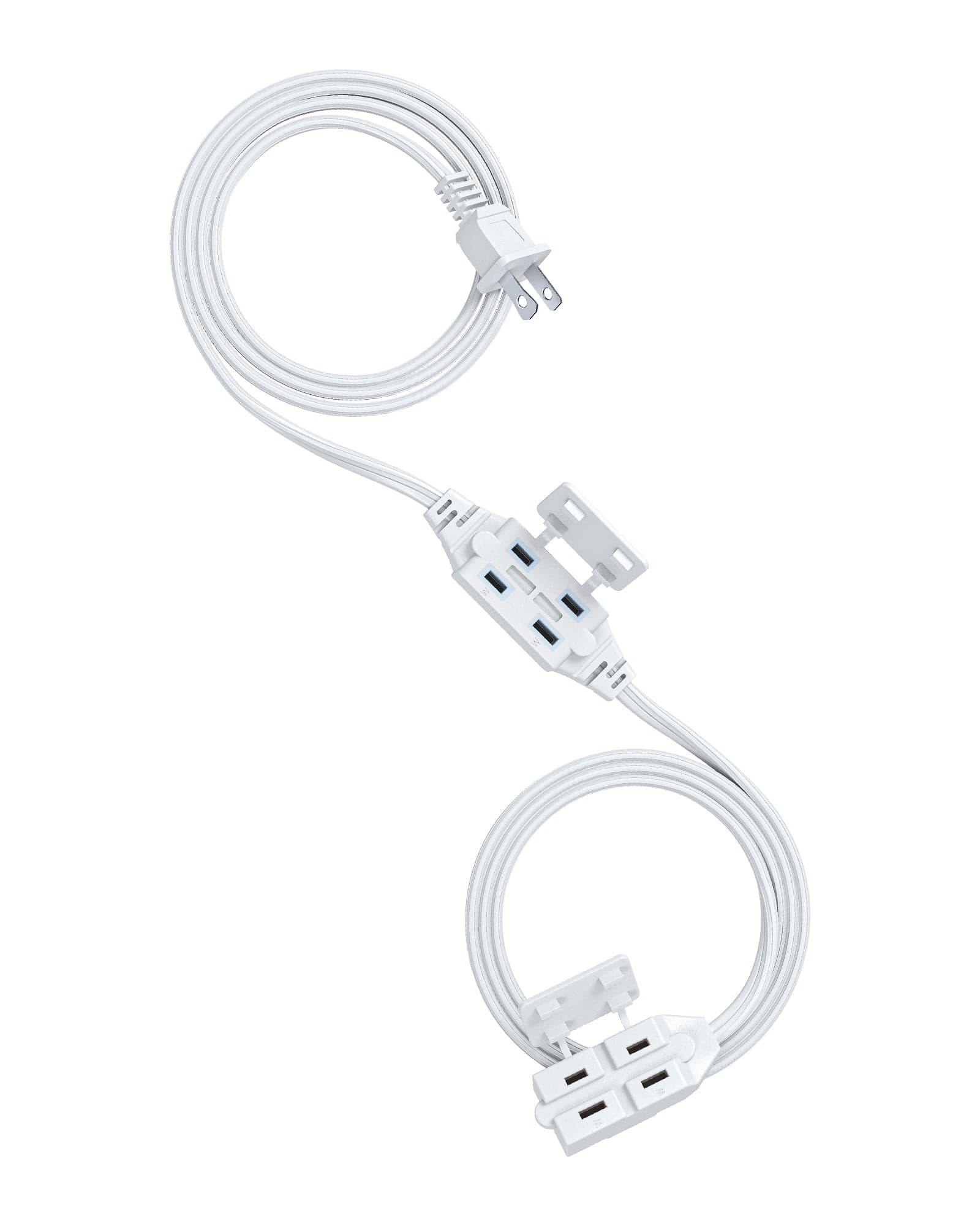 DEWENWILS 1 Pack 2 Prong Extension Cord 6 Ft, 3FT + 3FT Indoor Extension Cord, 2 Groups 3 Polarized Outlets with Safety Cap Protect for Home Office, White, 16/2 SPT-2-HICW06D