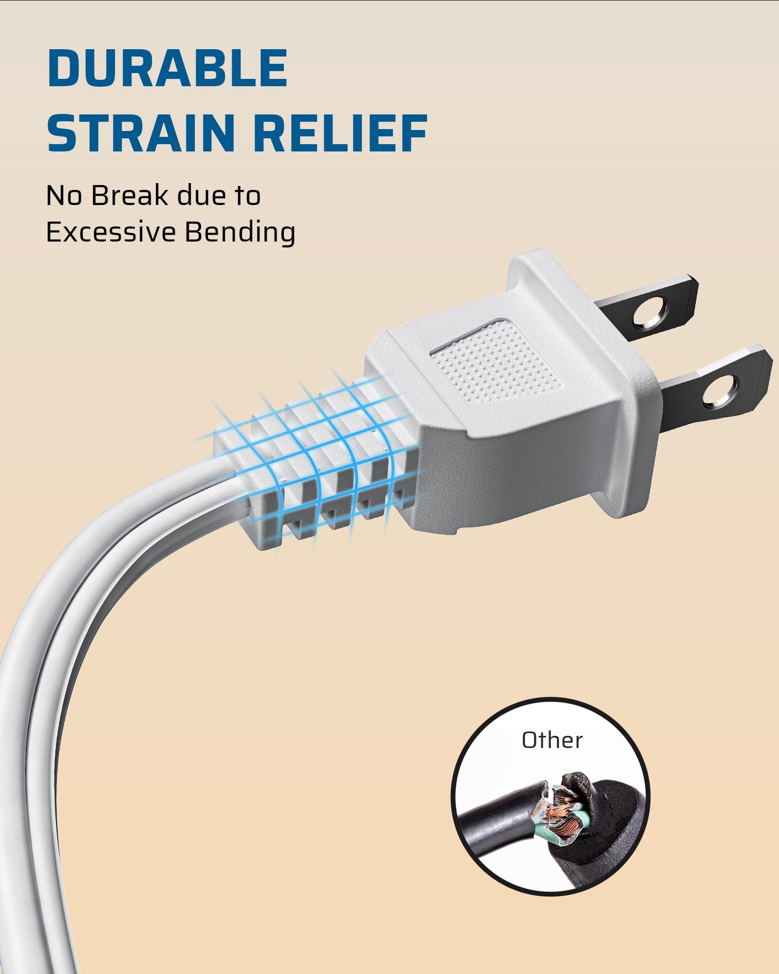 DEWENWILS 1 Pack 2 Prong Extension Cord 6 Ft, 3FT + 3FT Indoor Extension Cord, 2 Groups 3 Polarized Outlets with Safety Cap Protect for Home Office, White, 16/2 SPT-2-HICW06D