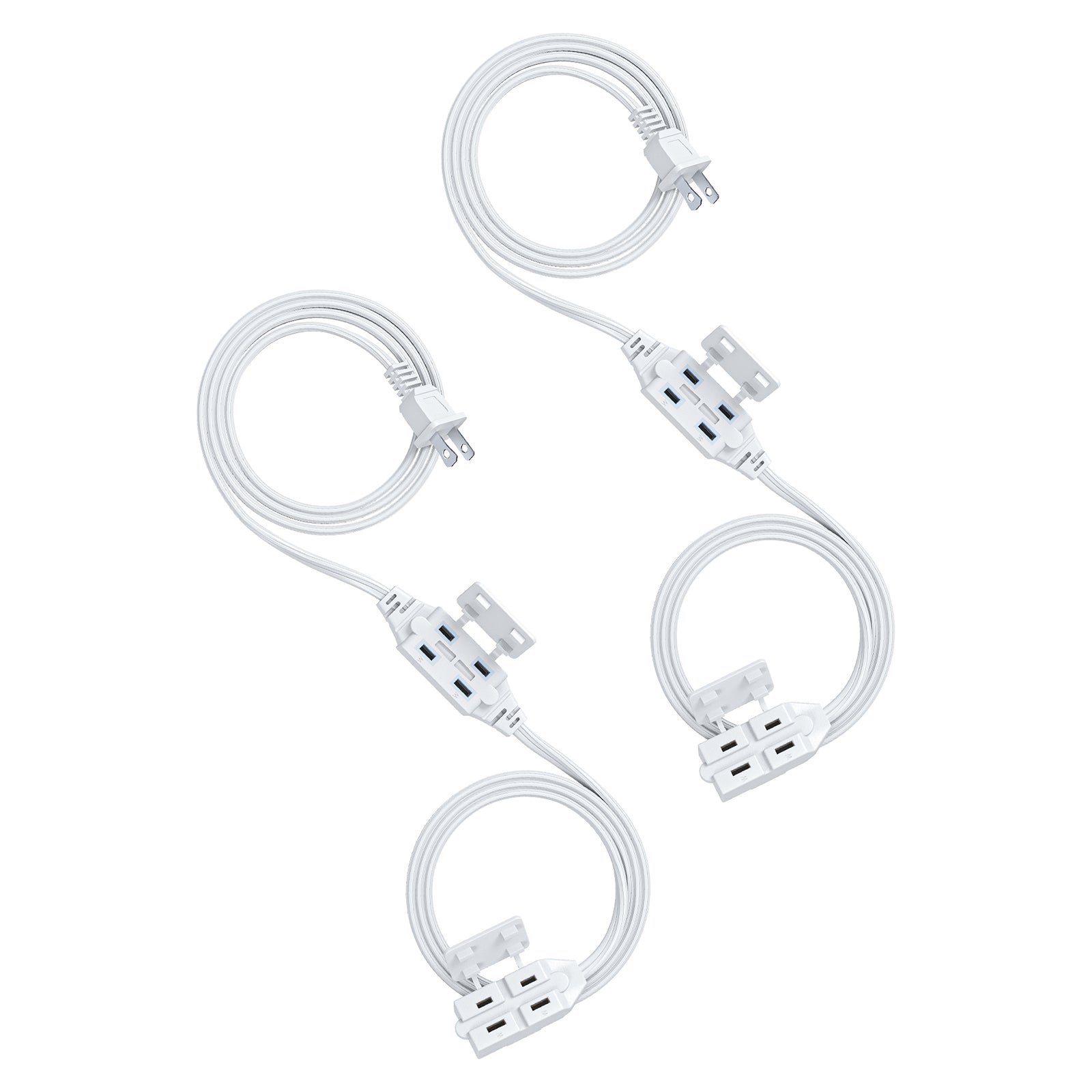 DEWENWILS 2 Pack 2 Prong Extension Cord 6 Ft, 3FT + 3FT Indoor Extension Cord, 2 Groups 3 Polarized Outlets with Safety Cap Protect for Home Office, White, 16/2 SPT-2-HICW06E