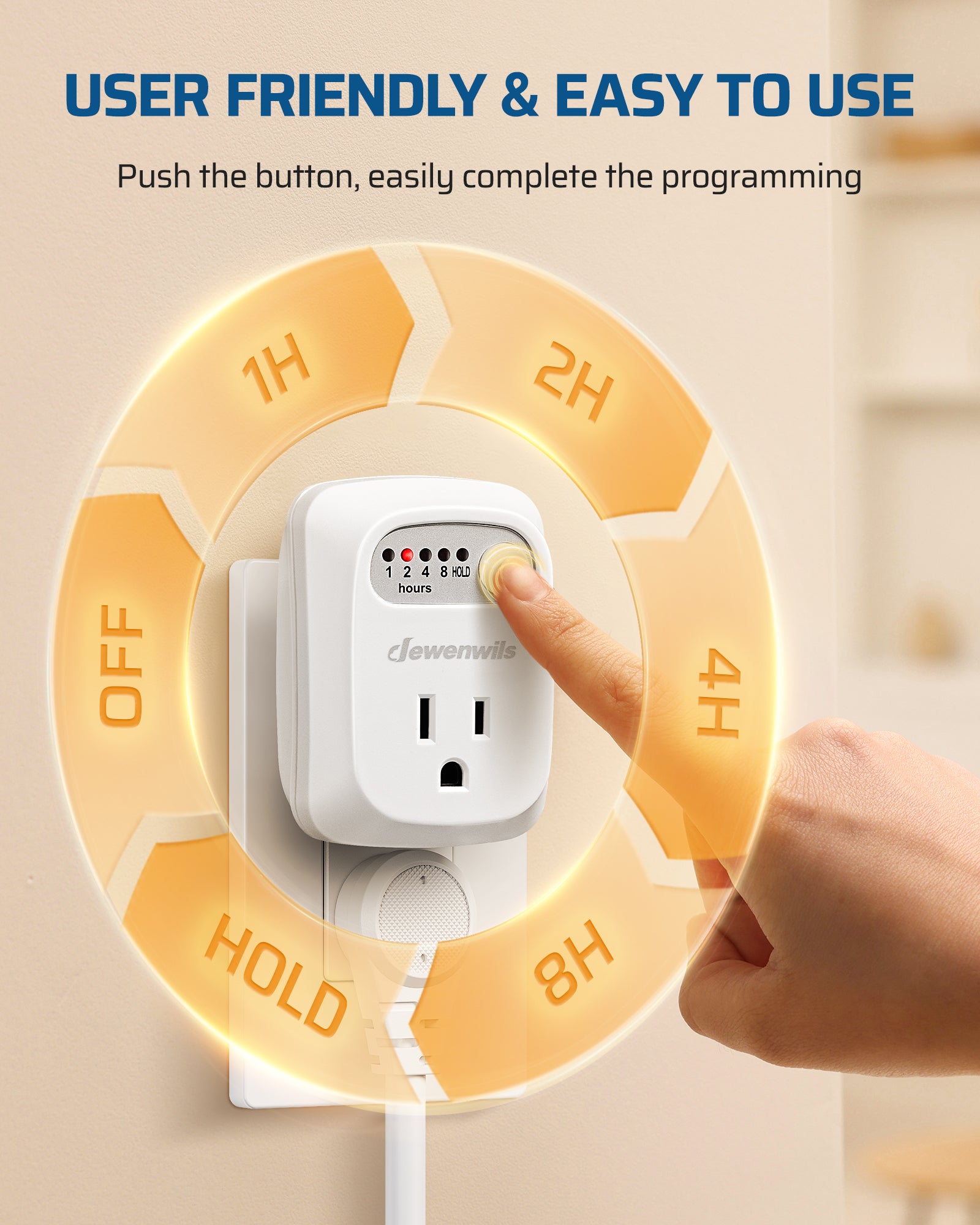 DEWENWILS Indoor Countdown Timer Outlet, Timers for Electrical Outlets, 125V/15A/1000W Auto Shut Off Safety Outlet, One 3-Prong Grounded Outlet, Light Timers, 1/3 HP-HIDT01E