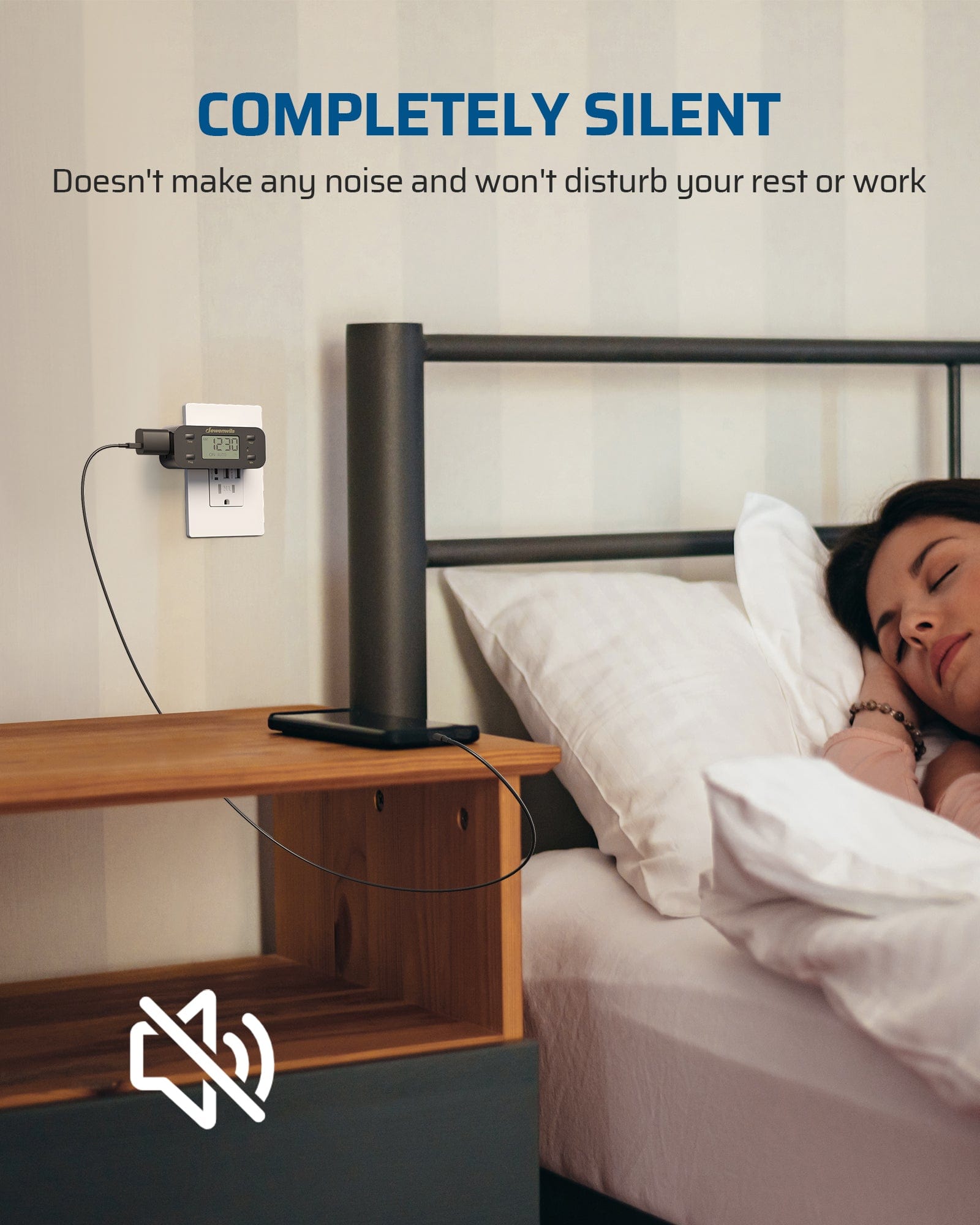 Outlet Timer: Completely silent operation won't disturb your rest. Accurate to the minute with 3 daily programs, a backup battery, and a daily repeat function.