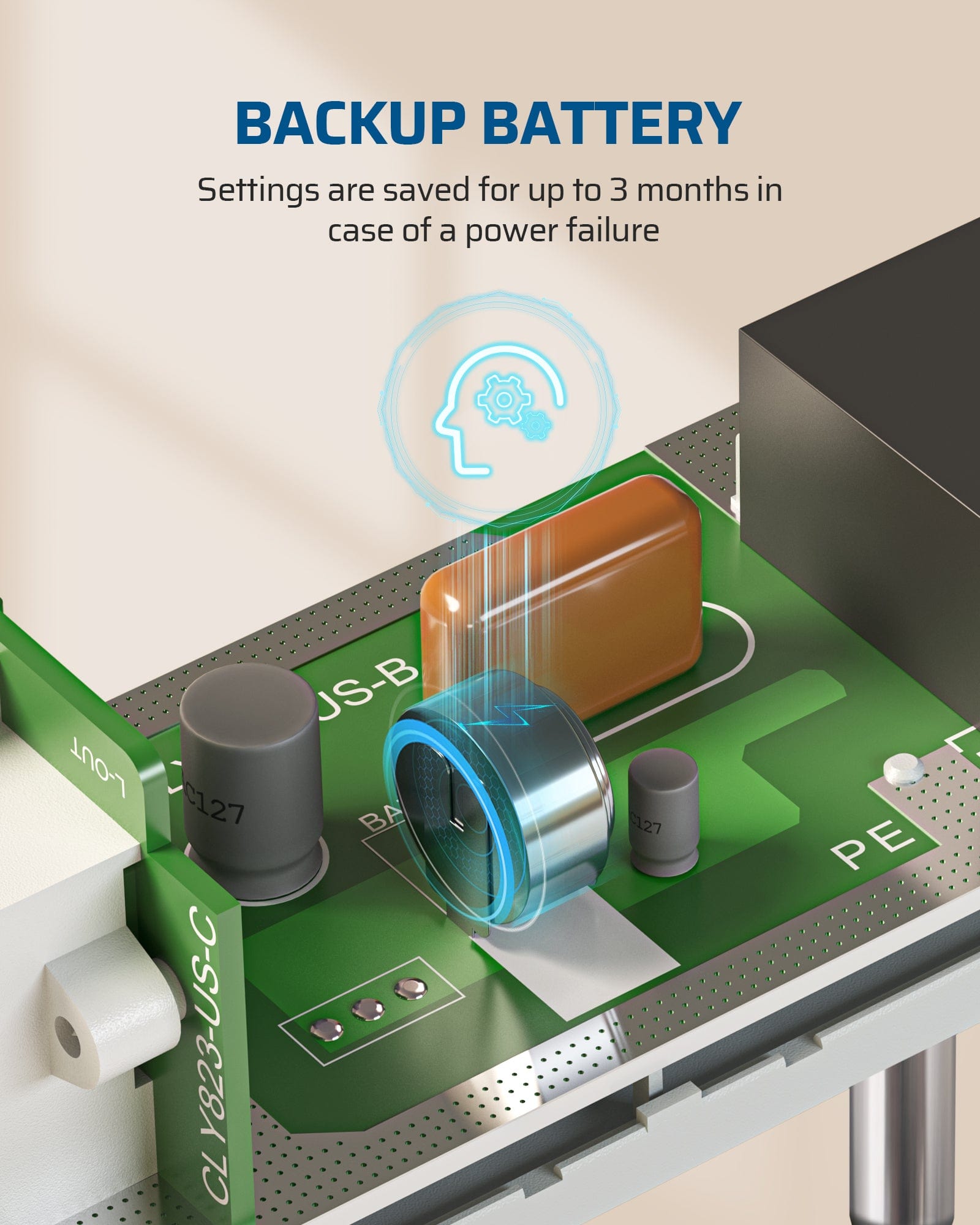 Outlet Timer: 24-hour programmable digital control with 3 ON/OFF programs and daily repeat. Backup battery saves settings for up to 3 months during power failures.