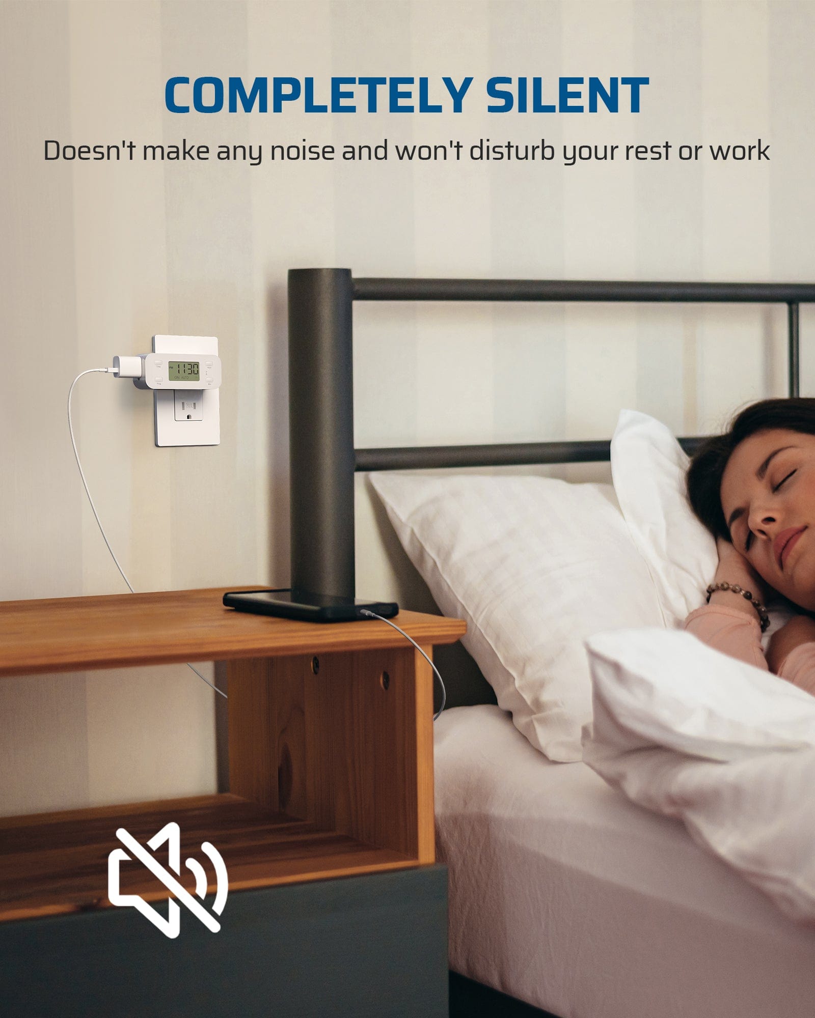 Outlet timer: Completely silent, it makes no noise and won't disturb your rest or work.