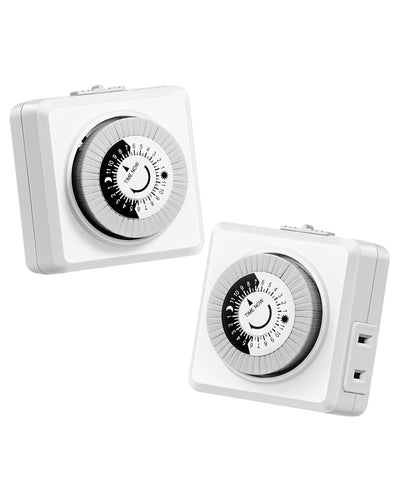 DEWENWILS 2 Pack Indoor Timers for Electrical Outlets, 24 Hour Cycle Plug-in Mechanical Timer, 30-Minute Intervals, 1 Polarized Outlet, for Christmas Lights, Room Lights-HIMT12D