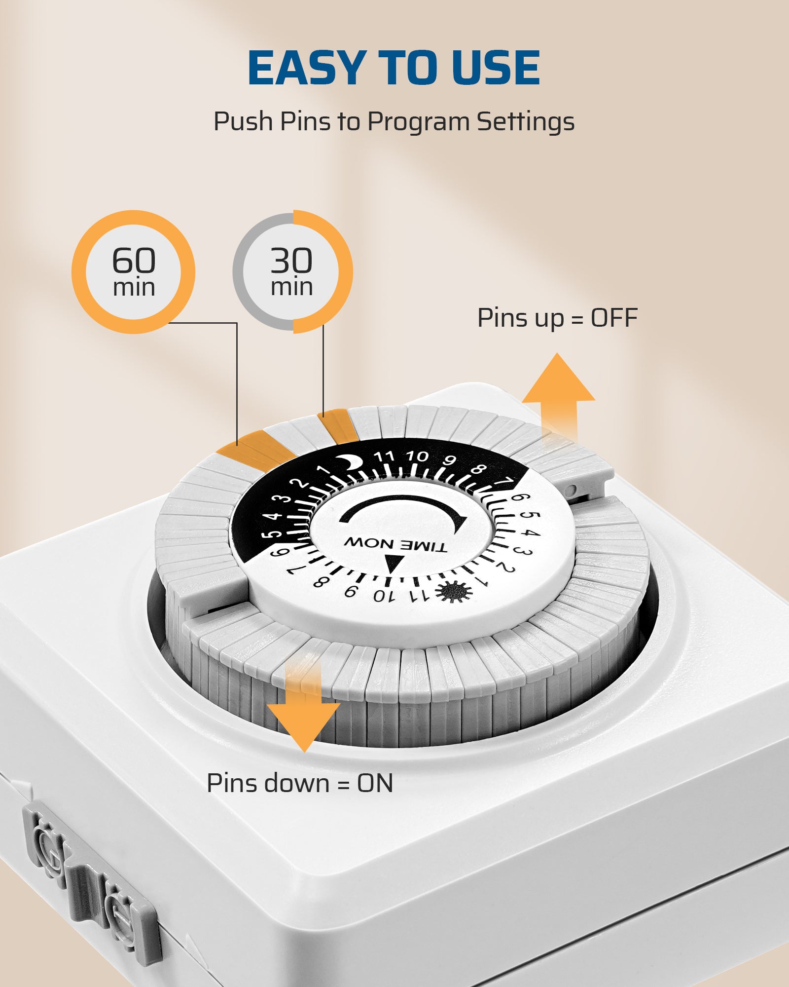 DEWENWILS 2 Pack Indoor Timers for Electrical Outlets, 24 Hour Cycle Plug-in Mechanical Timer, 30-Minute Intervals, 1 Polarized Outlet, for Christmas Lights, Room Lights-HIMT12D