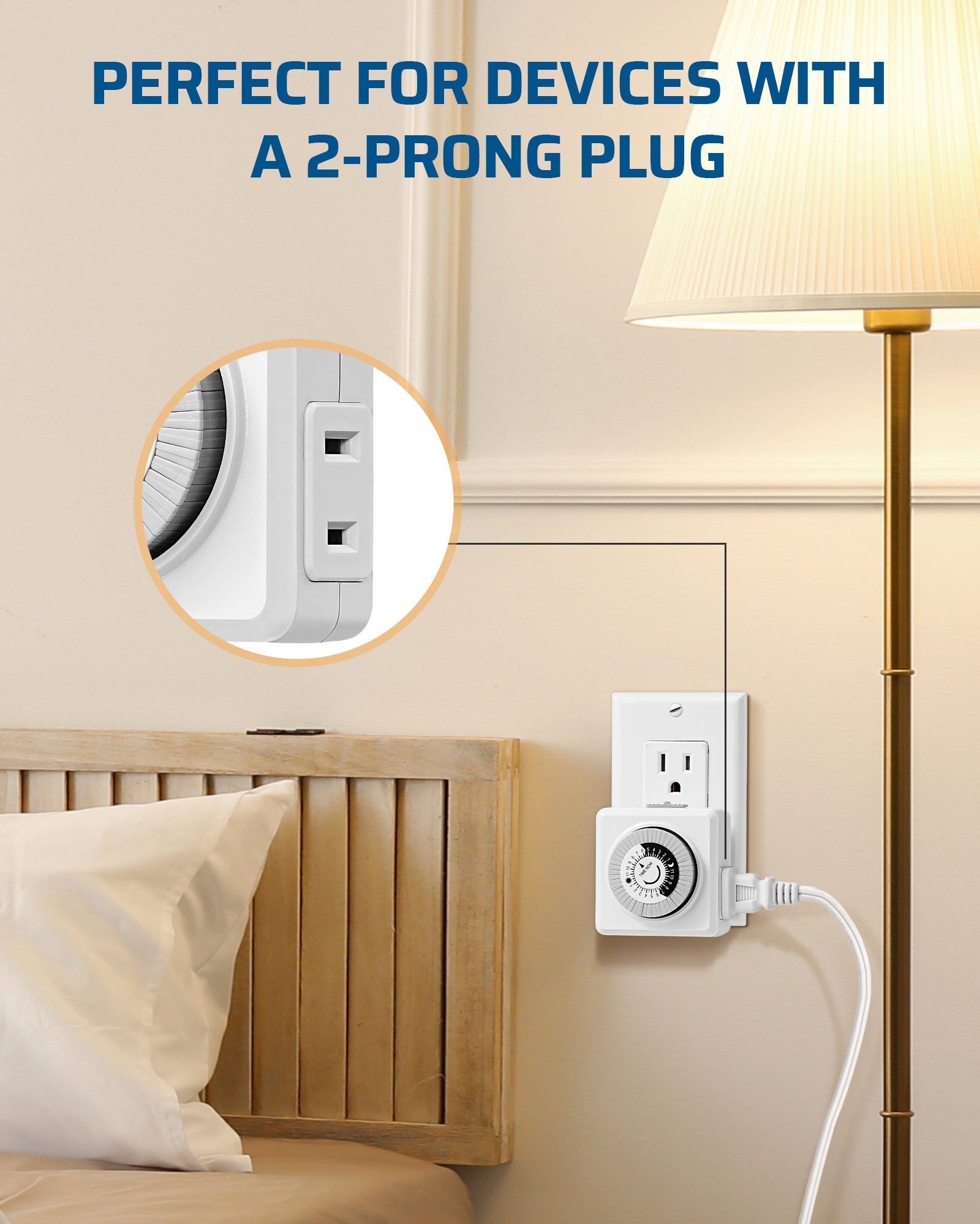 DEWENWILS 2 Pack Indoor Timers for Electrical Outlets, 24 Hour Cycle Plug-in Mechanical Timer, 30-Minute Intervals, 1 Polarized Outlet, for Christmas Lights, Room Lights-HIMT12D