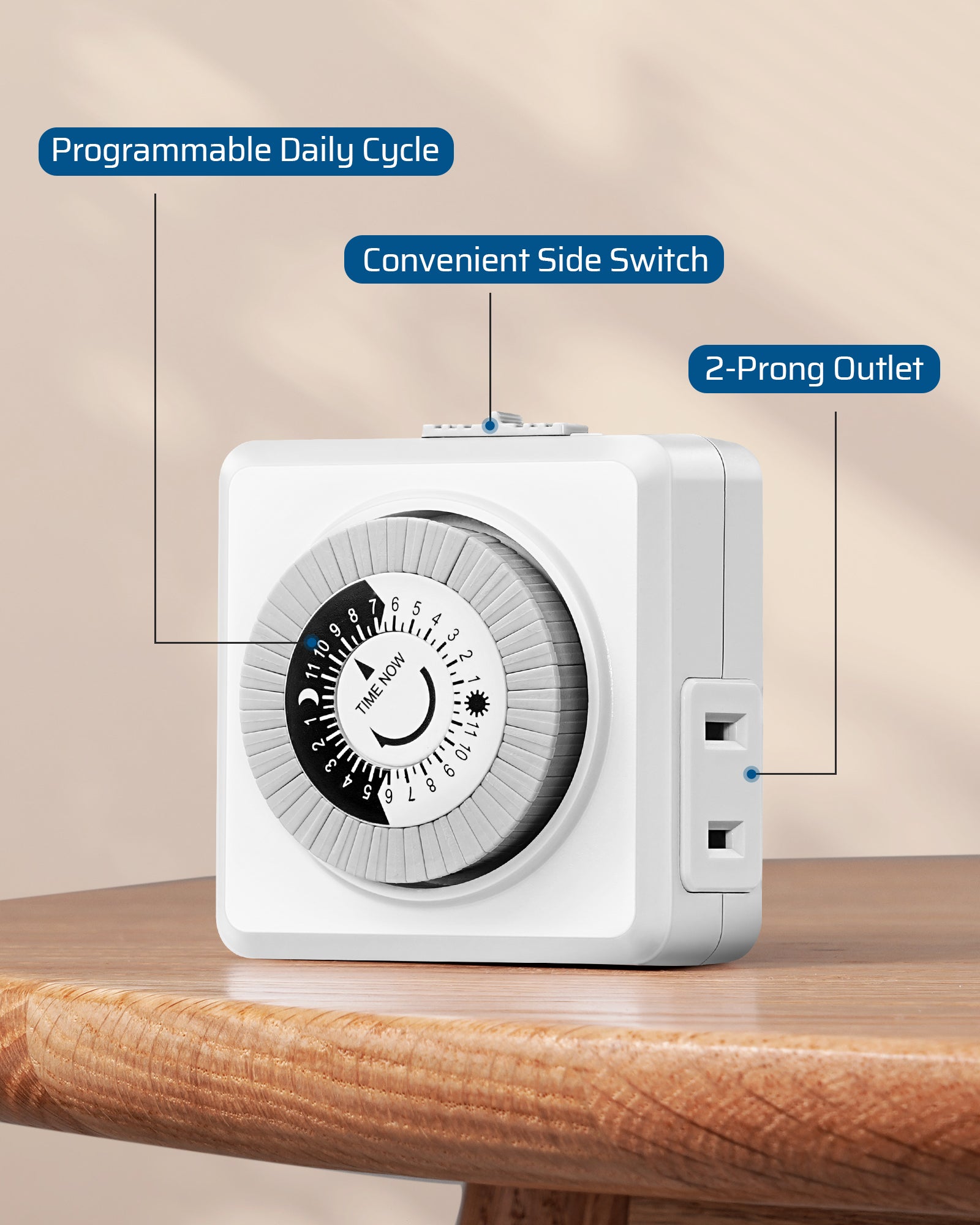 DEWENWILS 2 Pack Indoor Timers for Electrical Outlets, 24 Hour Cycle Plug-in Mechanical Timer, 30-Minute Intervals, 1 Polarized Outlet, for Christmas Lights, Room Lights-HIMT12D